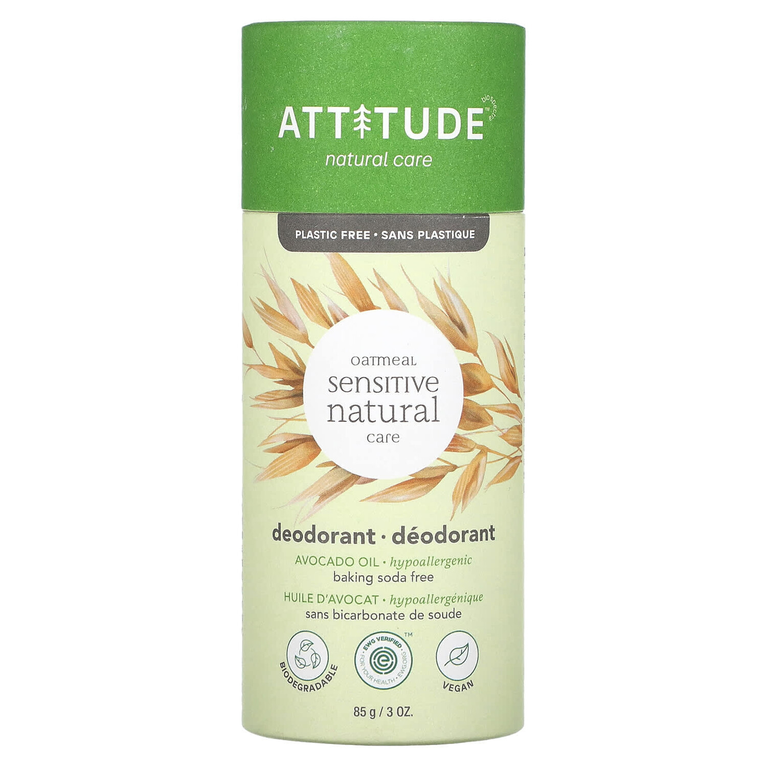 Oatmeal Sensitive Natural Care, дезодорант, масло авокадо, 85 г (3 унции), ATTITUDE
Oatmeal Sensitive Natural Care, дезодорант, масло авокадо, 85 г (3 унции), ATTITUDE