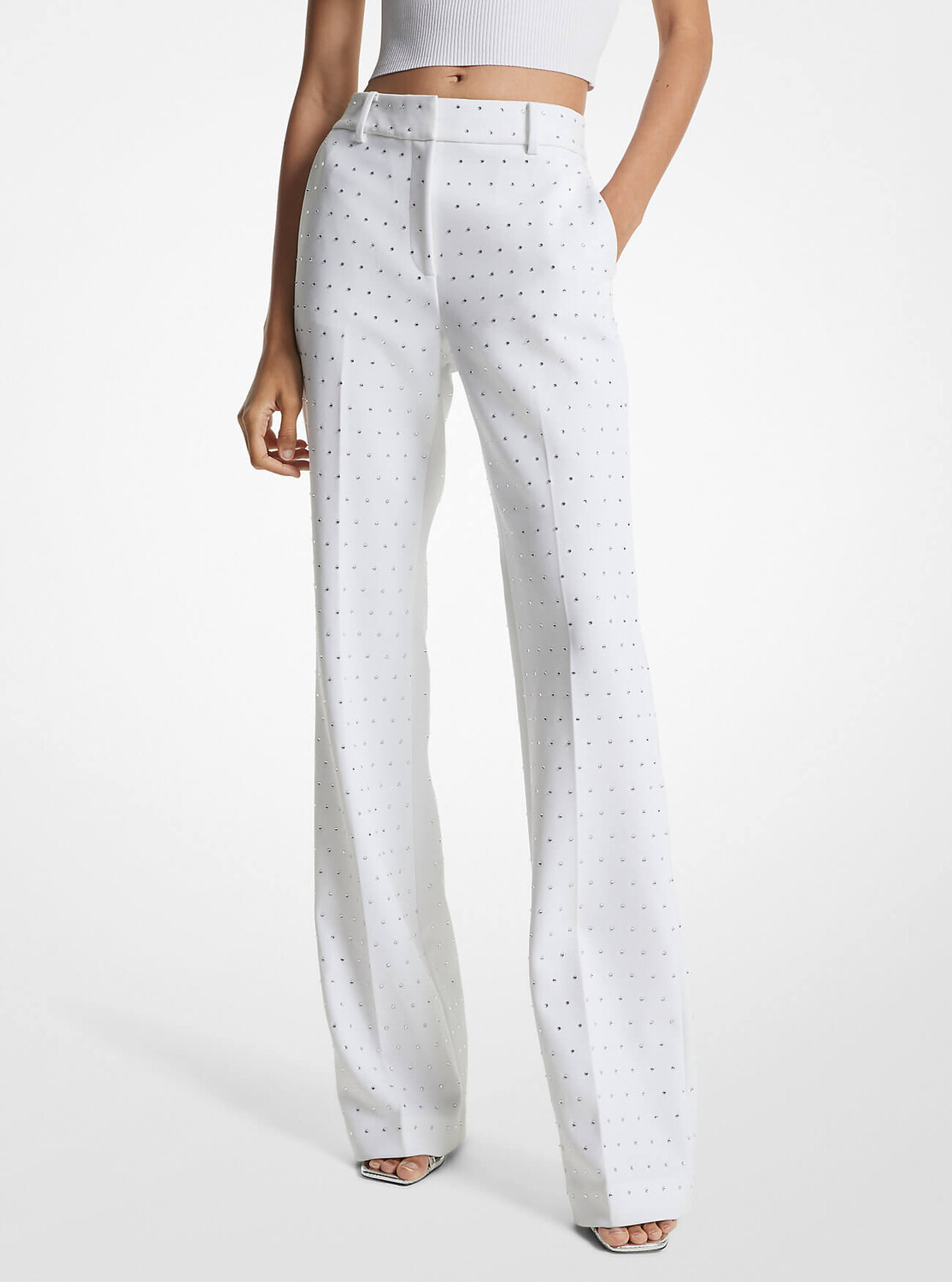 Брюки Michael Michael Kors Crystal Embellished Stretch Crepe Bootcut, белый/серебристый
Брюки Michael Michael Kors Crystal Embellished Stretch Crepe Bootcut, белый/серебристый