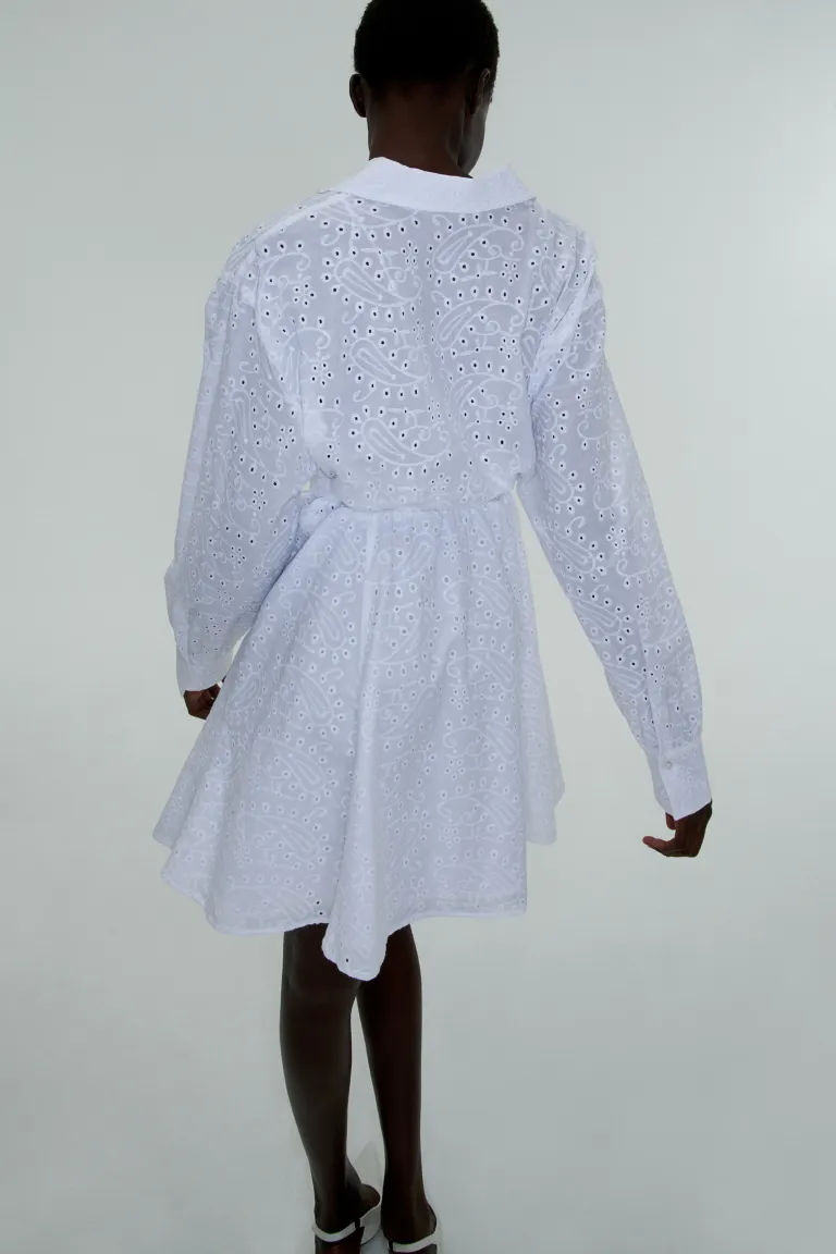 Платье-блузка с английской вышивкой H&M, белый
Платье-блузка с английской вышивкой H&M, белый