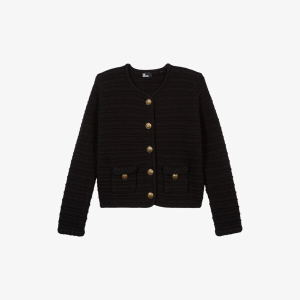 Вязаный кардиган в рубчик с круглым вырезом и длинными рукавами The Kooples, черный
Вязаный кардиган в рубчик с круглым вырезом и длинными рукавами The Kooples, черный