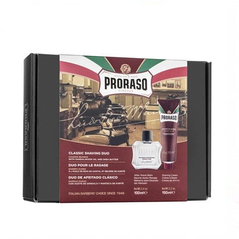 Proraso Classic Shaving Duo Red набор: крем для бритья, 150 мл + лосьон после бритья, 100 мл
Proraso Classic Shaving Duo Red набор: крем для бритья, 150 мл + лосьон после бритья, 100 мл