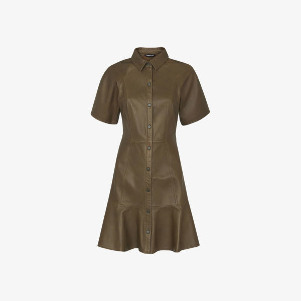 Расклешенное кожаное платье мини на пуговицах Whistles, зеленый 
Расклешенное кожаное платье мини на пуговицах Whistles, зеленый