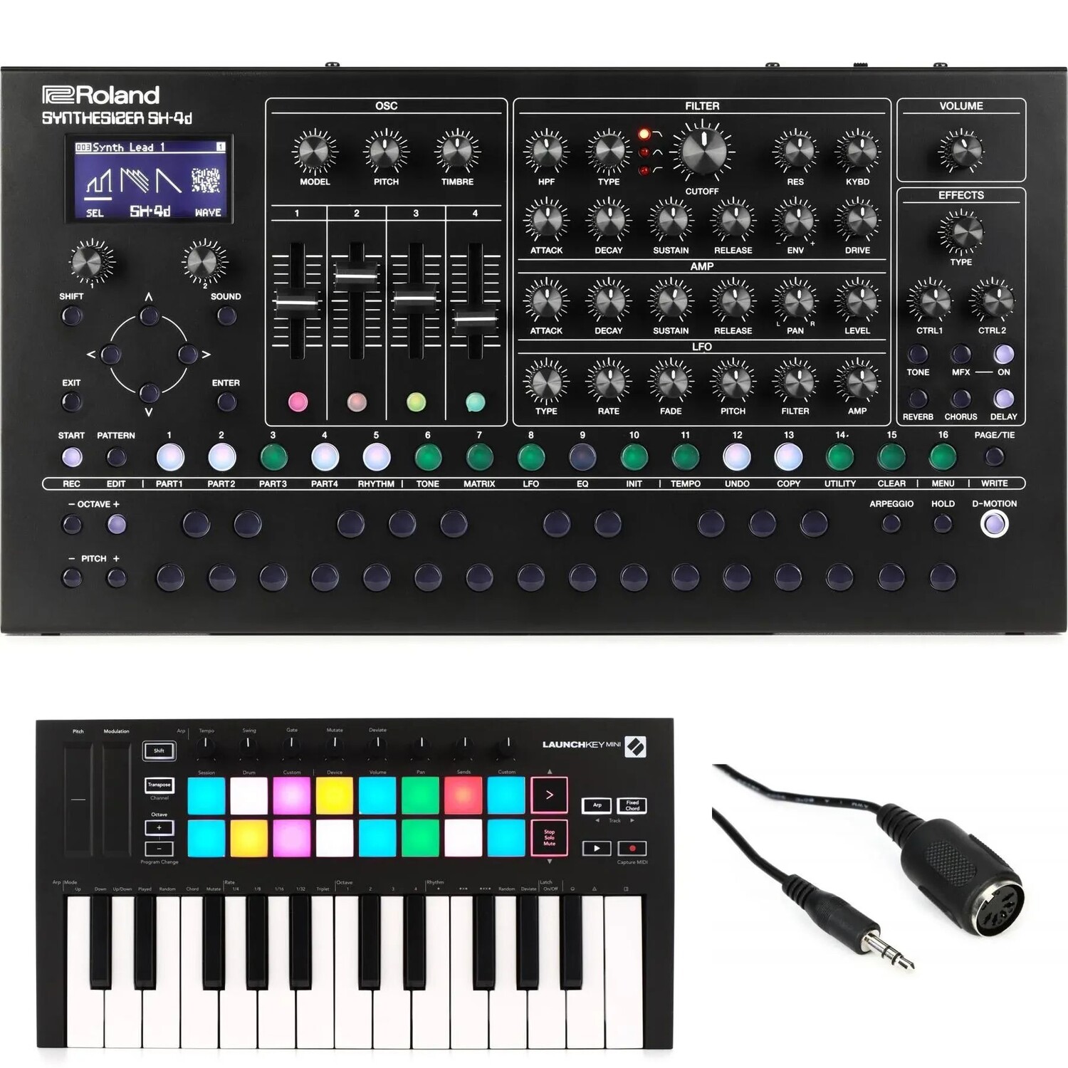 Настольный модуль синтезатора Roland SH-4D с 25-клавишной клавиатурой Novation Launchkey Mini MK3
Настольный модуль синтезатора Roland SH-4D с 25-клавишной клавиатурой Novation Launchkey Mini MK3