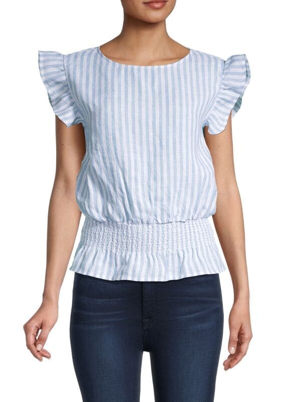 Полосатый льняной топ с присборенной талией и оборками на рукавах Saks Fifth Avenue Chambray blue
Полосатый льняной топ с присборенной талией и оборками на рукавах Saks Fifth Avenue Chambray blue