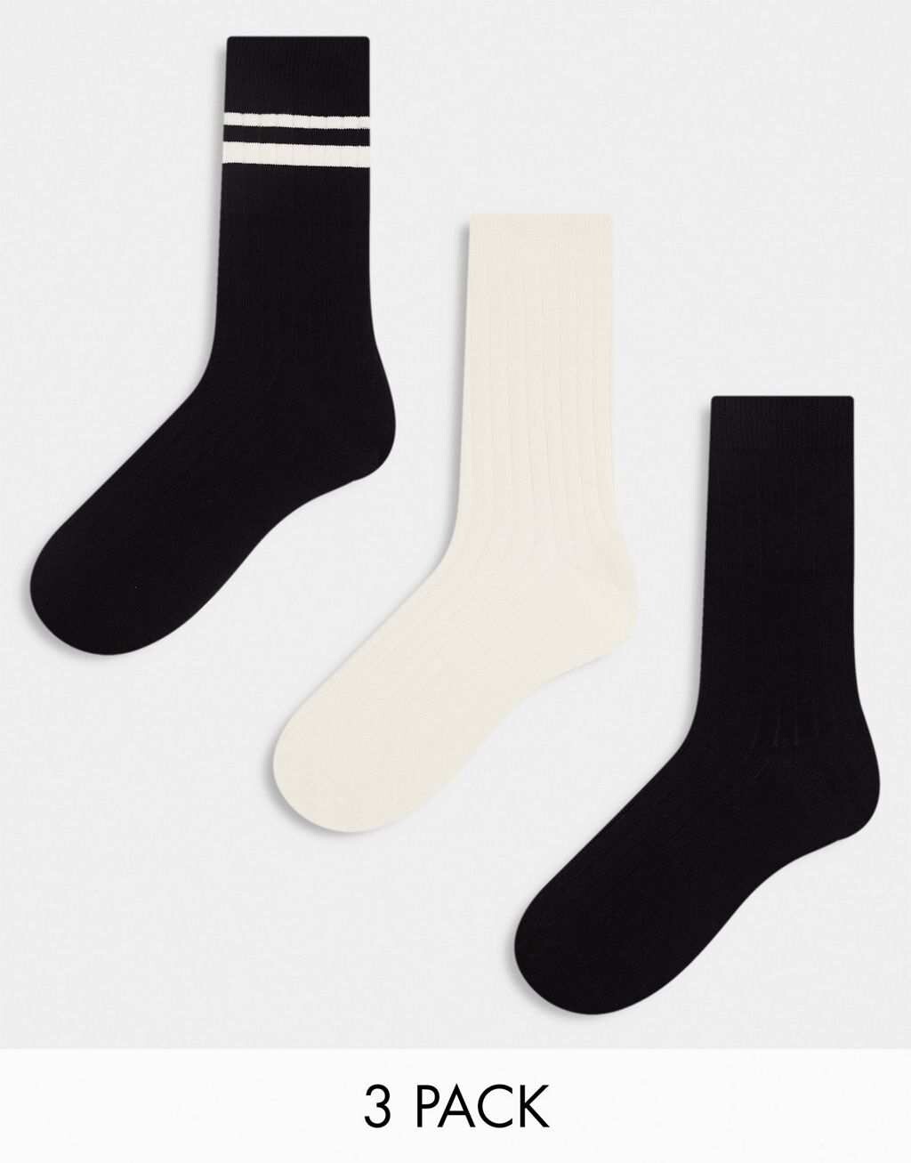 Комплект из трех пар носков в рубчик с полосками до щиколотки ASOS DESIGN черного и экрю
Комплект из трех пар носков в рубчик с полосками до щиколотки ASOS DESIGN черного и экрю