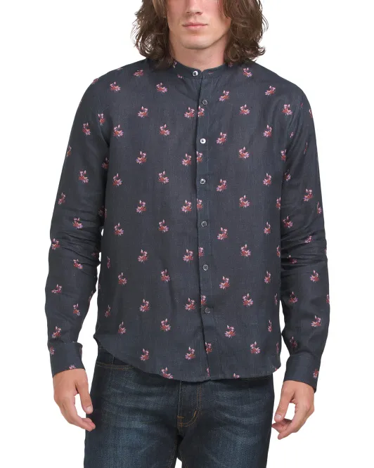 Льняная рубашка с воротником-стойкой с длинными рукавами Stitch Note, цвет Night Sky 
Льняная рубашка с воротником-стойкой с длинными рукавами Stitch Note, цвет Night Sky