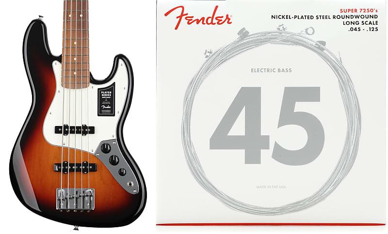 Fender Player Jazz Bass V - 3-Tone Sunburst с грифом Pau Ferro в комплекте со струнами Fender 72505M из никелированной стали для бас-гитары - 5-струнная мензура средней длины 0,045–0,125 0149953500=1 0737250456=1
Fender Player Jazz Bass V - 3-Tone Sunburst с грифом Pau Ferro в комплекте со струнами Fender 72505M из никелированной стали для бас-гитары - 5-струнная мензура средней длины 0,045–0,125 0149953500=1 0737250456=1