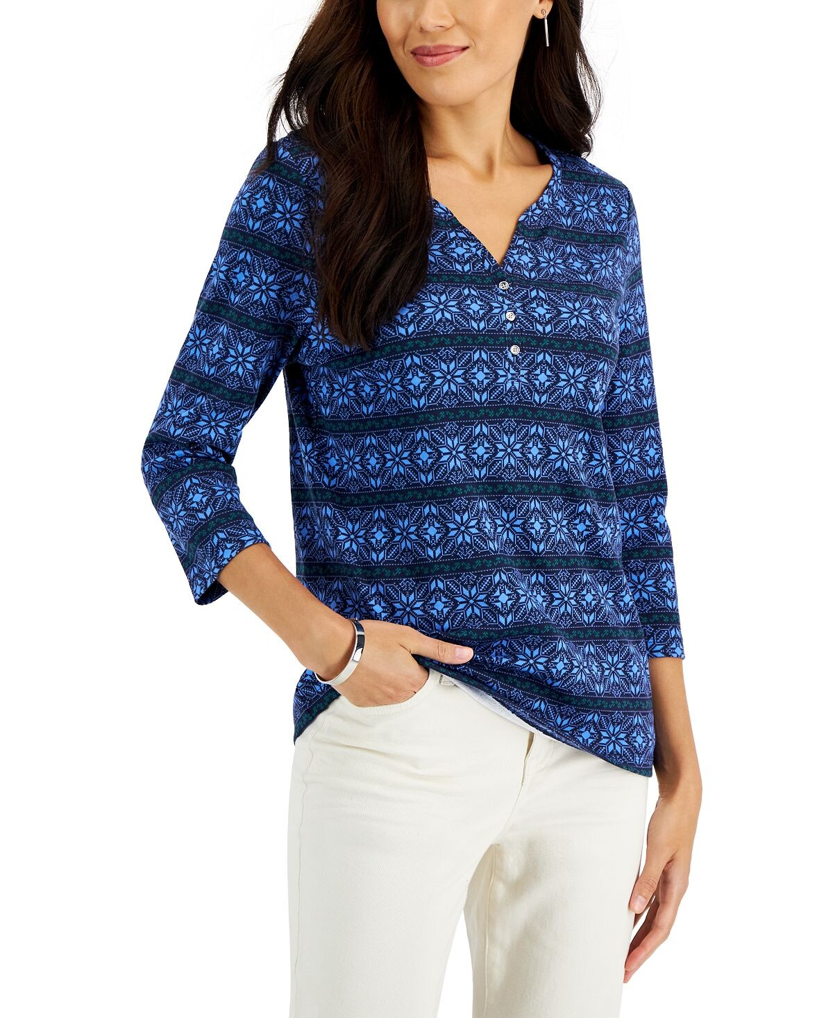 Женский топ henley snowflake с рукавами 3/4, созданный для macy's Karen Scott, мульти
Женский топ henley snowflake с рукавами 3/4, созданный для macy's Karen Scott, мульти