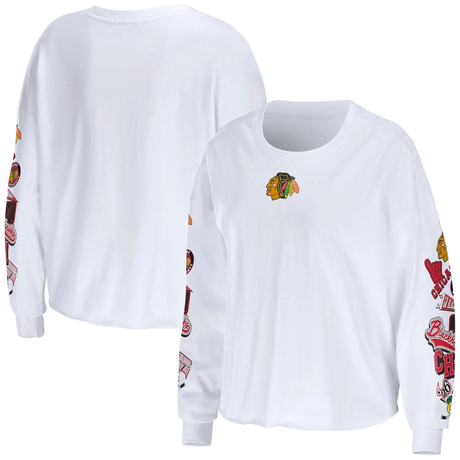Женская WEAR by Erin Andrews Белая укороченная футболка с длинными рукавами Chicago Blackhawks Celebration, Белый
Женская WEAR by Erin Andrews Белая укороченная футболка с длинными рукавами Chicago Blackhawks Celebration, Белый
