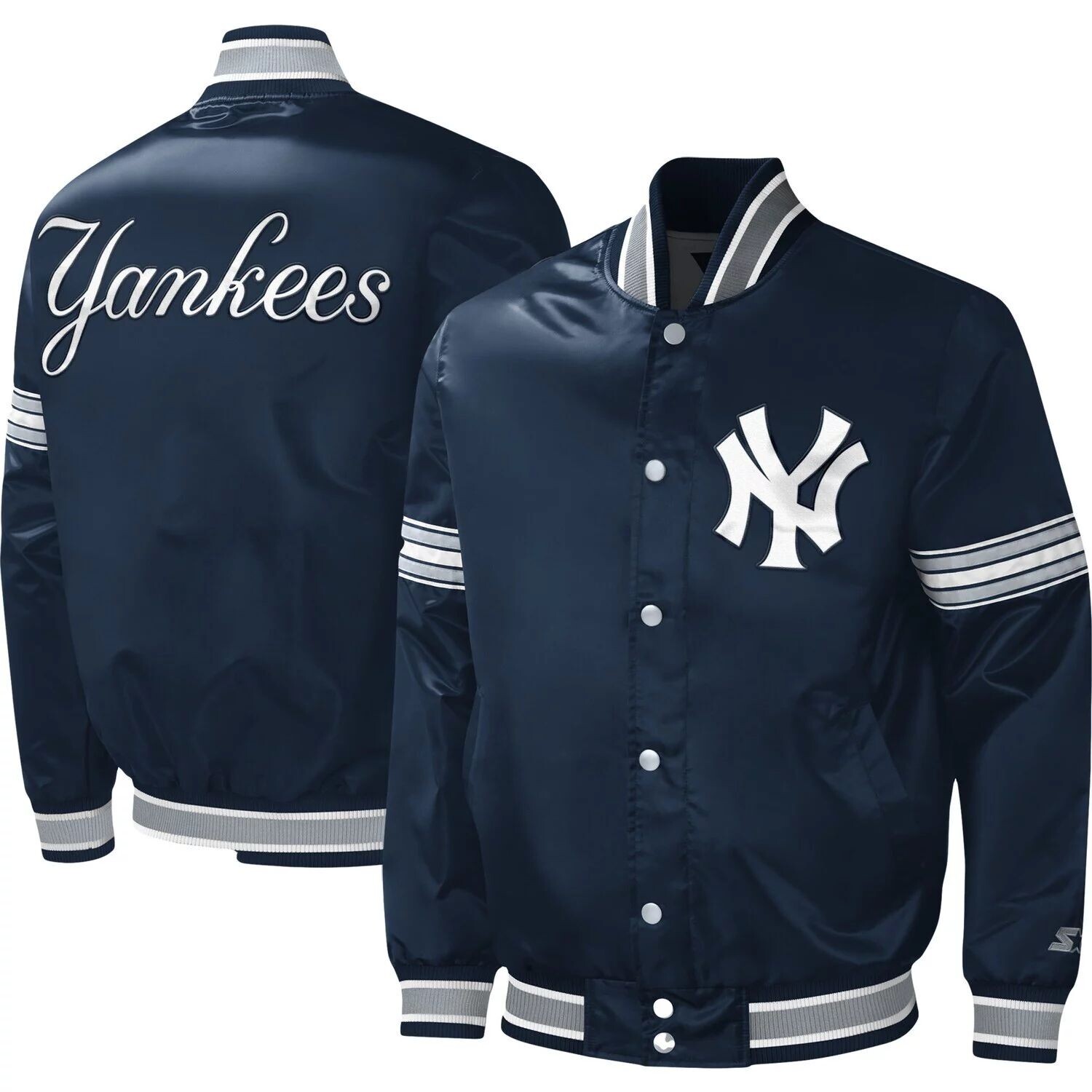 Мужская темно-синяя университетская куртка с застежкой на пуговицы New York Yankees Midfield Midfield Starter, Синий
Мужская темно-синяя университетская куртка с застежкой на пуговицы New York Yankees Midfield Midfield Starter, Синий