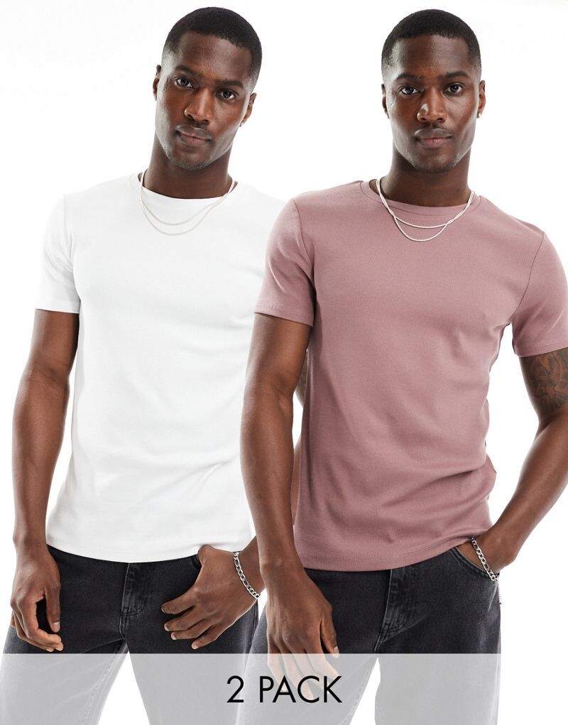 Комплект из двух футболок в рубчик в рубчик ASOS DESIGN розового и белого цветов
Комплект из двух футболок в рубчик в рубчик ASOS DESIGN розового и белого цветов