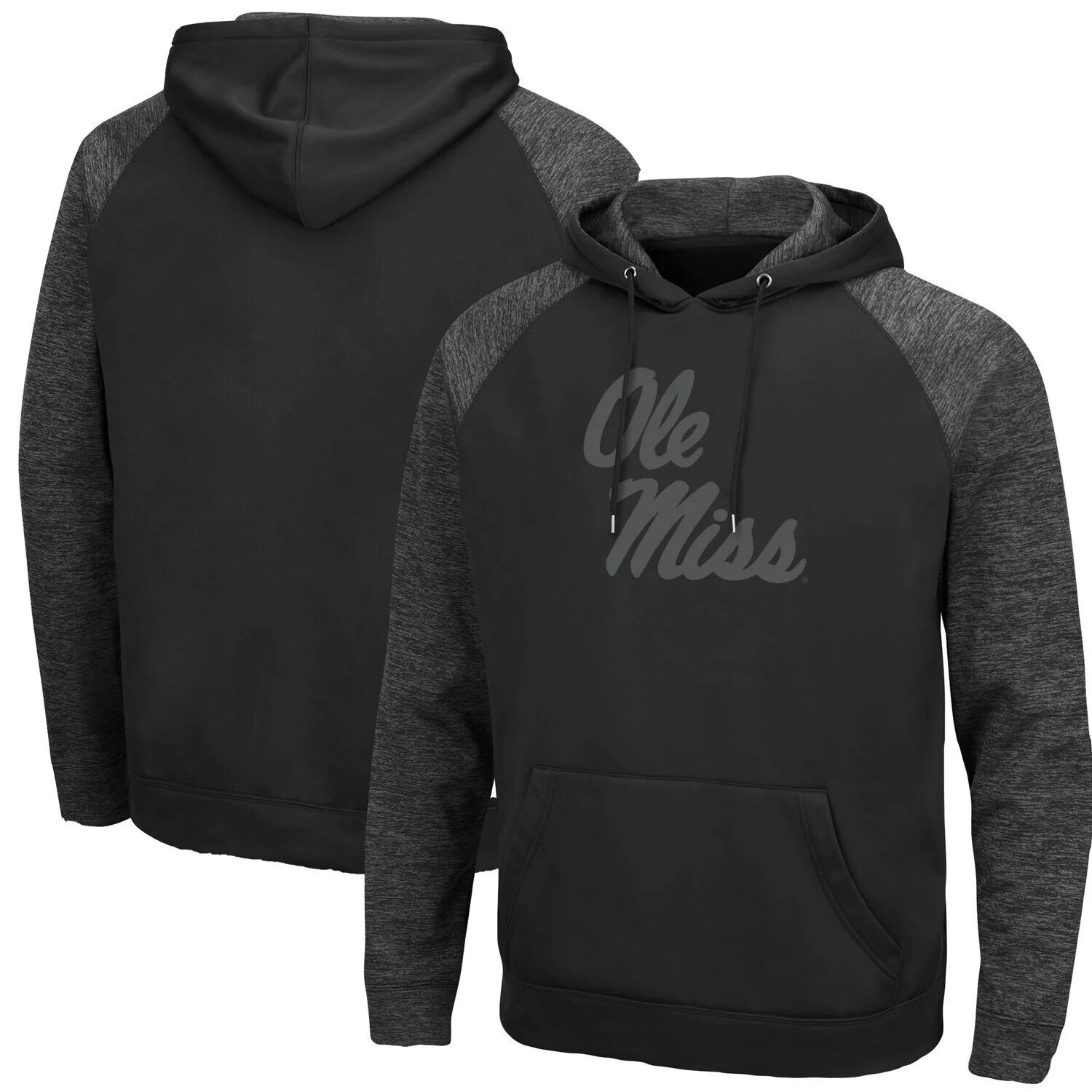 Мужской черный пуловер с капюшоном Ole Miss Rebels Blackout 3.0 в тон реглан Colosseum
Мужской черный пуловер с капюшоном Ole Miss Rebels Blackout 3.0 в тон реглан Colosseum