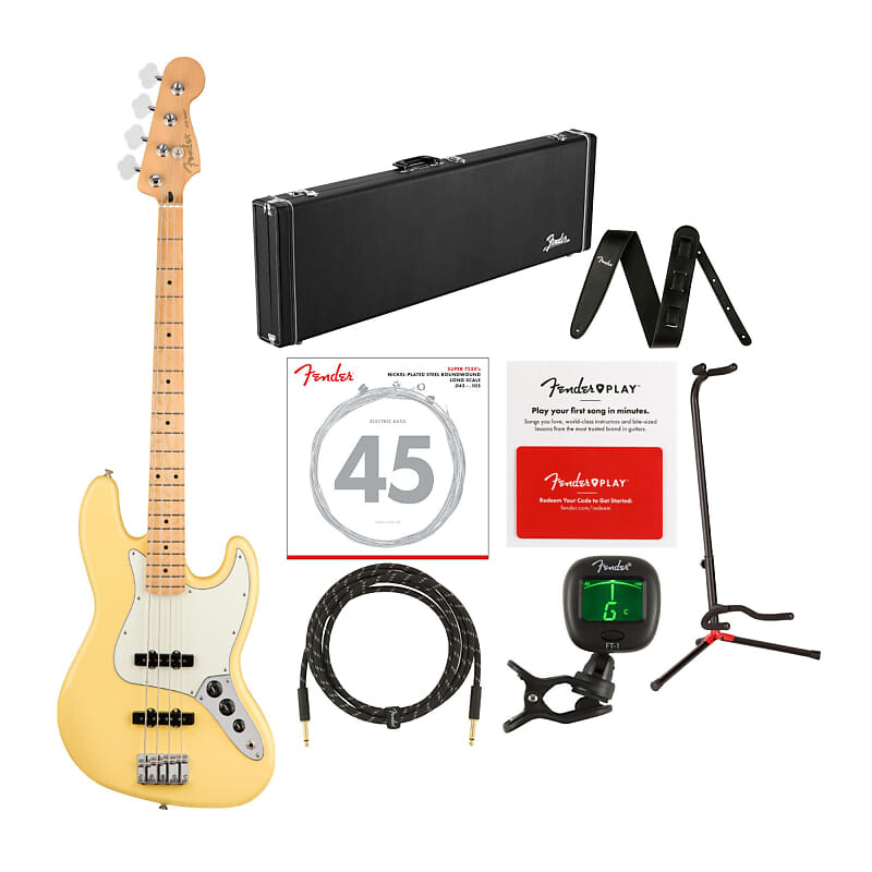 4-струнная джазовая электрическая бас-гитара Fender Player (сливочный крем, для правой руки) с деревянным корпусом, басовыми струнами, кожаным ремешком, кабелем, подставкой для гитары, тюнером и комплектом карт предоплаты
4-струнная джазовая электрическая бас-гитара Fender Player (сливочный крем, для правой руки) с деревянным корпусом, басовыми струнами, кожаным ремешком, кабелем, подставкой для гитары, тюнером и комплектом карт предоплаты