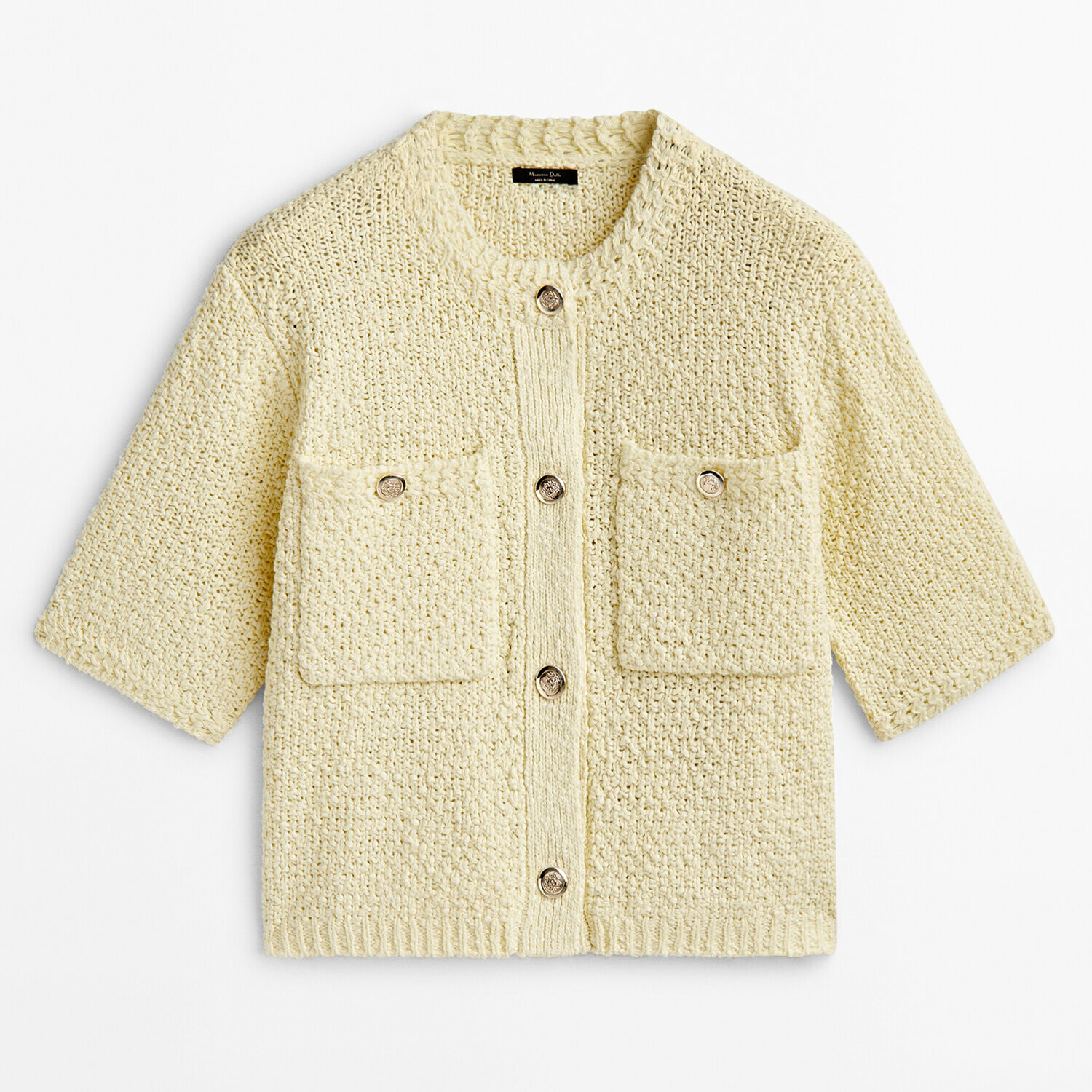 Кардиган Massimo Dutti Pocket detail textured knit, желтый 
Кардиган Massimo Dutti Pocket detail textured knit, желтый