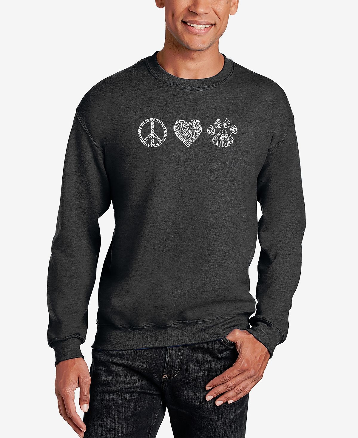 Мужская толстовка с круглым вырезом peace love cats word art LA Pop Art, темно-серый
Мужская толстовка с круглым вырезом peace love cats word art LA Pop Art, темно-серый