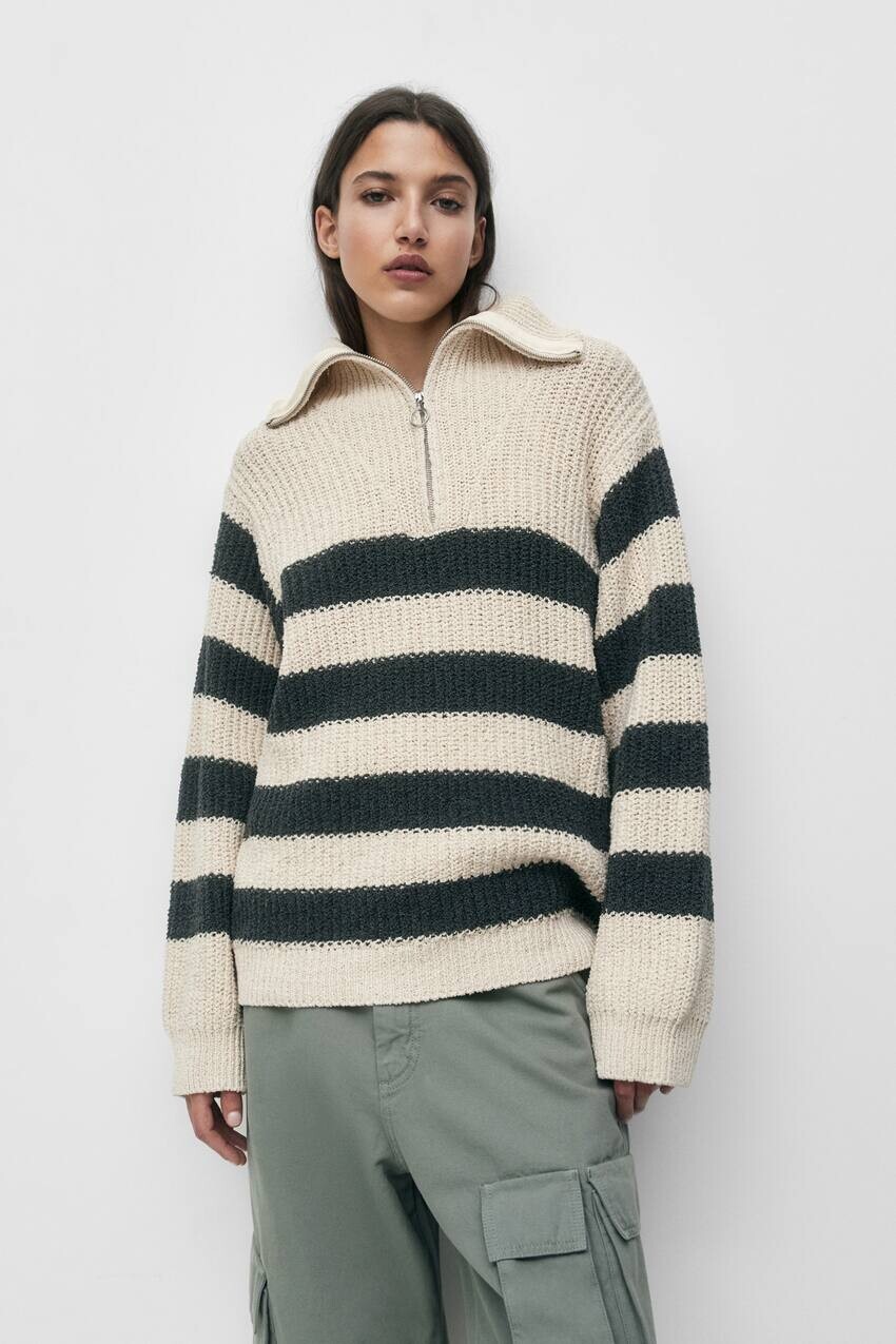 Полосатый свитер с застежкой-молнией - лимитированная серия Pull&Bear, экрю/хаки
Полосатый свитер с застежкой-молнией - лимитированная серия Pull&Bear, экрю/хаки