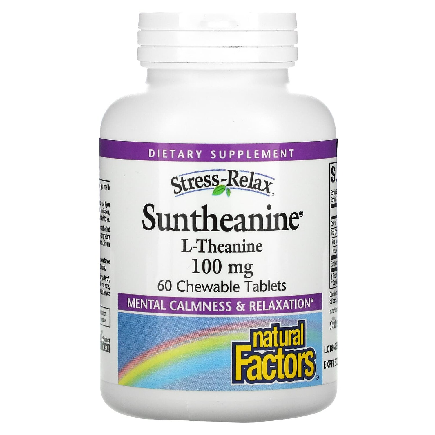 Stress-Relax, Suntheanine, L-теанин, 100 мг, 60 жевательных таблеток, Natural Factors
Stress-Relax, Suntheanine, L-теанин, 100 мг, 60 жевательных таблеток, Natural Factors