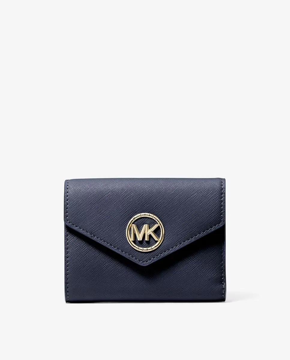 Маленький женский кожаный кошелек Carmen с застежкой-конвертом Michael Michael Kors, темно-синий
Маленький женский кожаный кошелек Carmen с застежкой-конвертом Michael Michael Kors, темно-синий