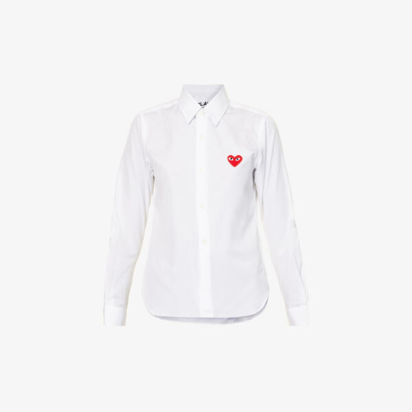 Хлопковая рубашка классического кроя с аппликацией в виде сердечек Comme des Garçons, белый
Хлопковая рубашка классического кроя с аппликацией в виде сердечек Comme des Garçons, белый