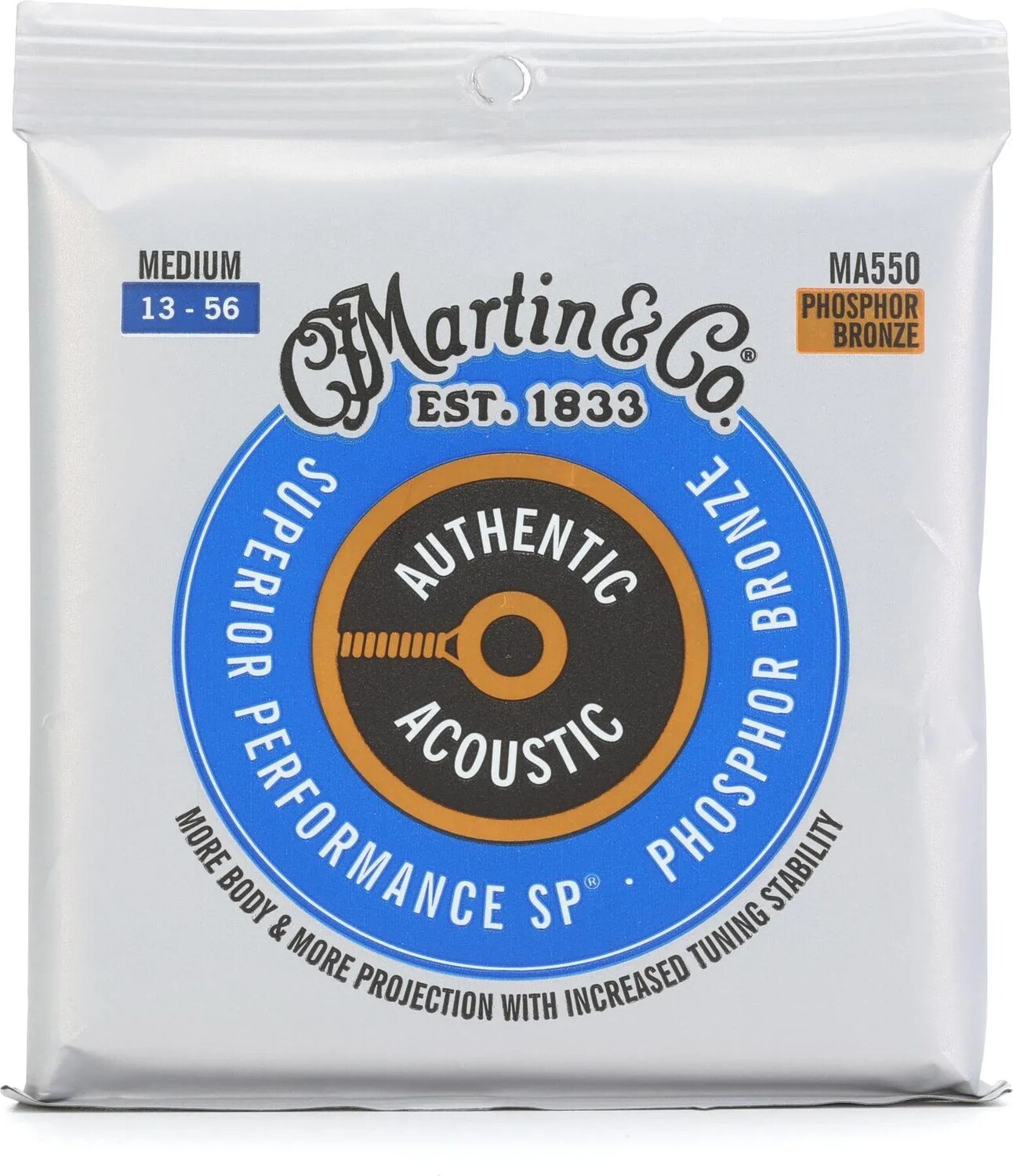 Гитарные струны Martin MA550 Authentic Acoustic Superior Performance 92/8 из фосфористой бронзы — .013-.056, средние
Гитарные струны Martin MA550 Authentic Acoustic Superior Performance 92/8 из фосфористой бронзы — .013-.056, средние