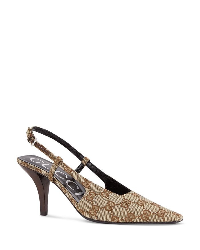 Женские туфли-лодочки с ремешком на пятке с заостренным носком и узором GG Gucci
Женские туфли-лодочки с ремешком на пятке с заостренным носком и узором GG Gucci