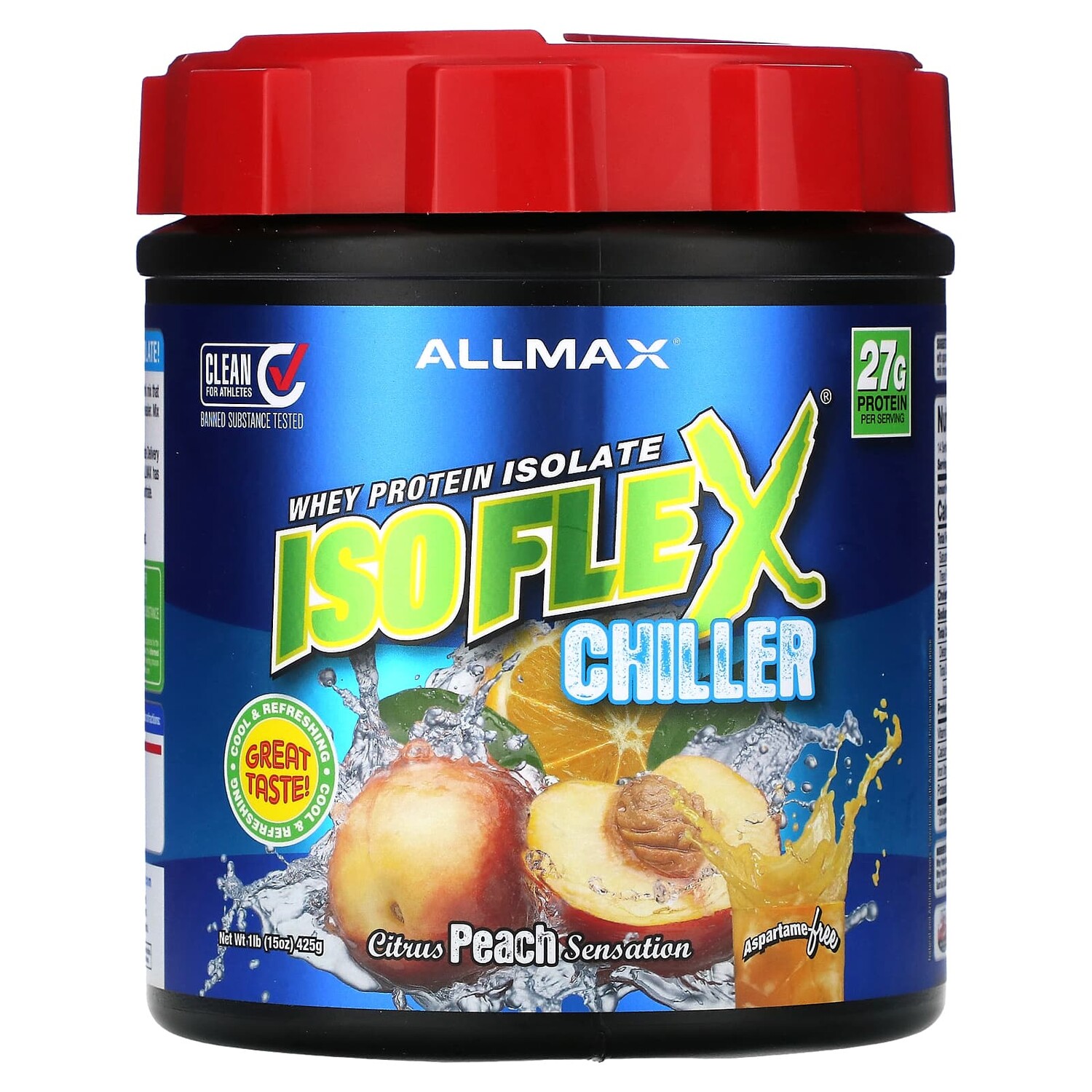 Isoflex Chiller, изолят сывороточного протеина, цитрусовые и персиковые ощущения, 425 г (1 фунт), ALLMAX
Isoflex Chiller, изолят сывороточного протеина, цитрусовые и персиковые ощущения, 425 г (1 фунт), ALLMAX
