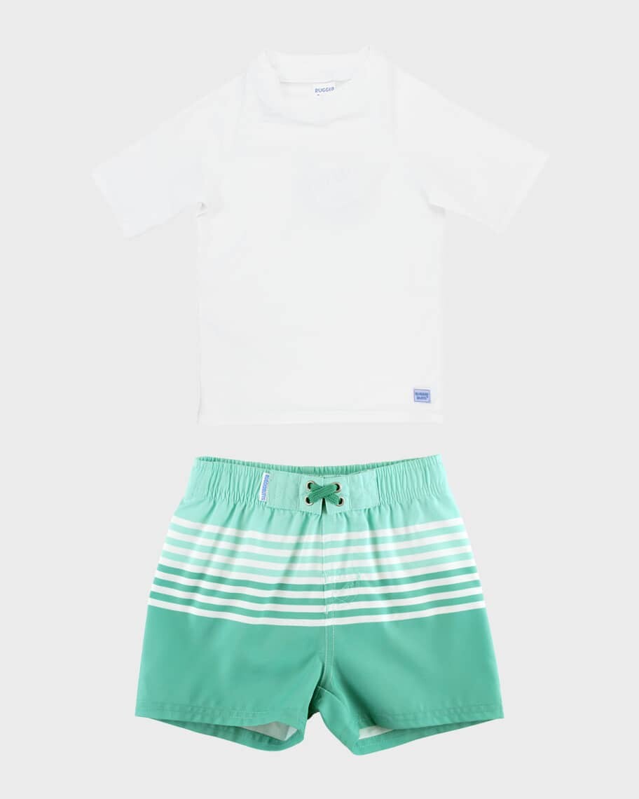 Комплект плавок и рашгарда в бирюзовую полоску для мальчика, размер 3M-8 RuggedButts 
Комплект плавок и рашгарда в бирюзовую полоску для мальчика, размер 3M-8 RuggedButts