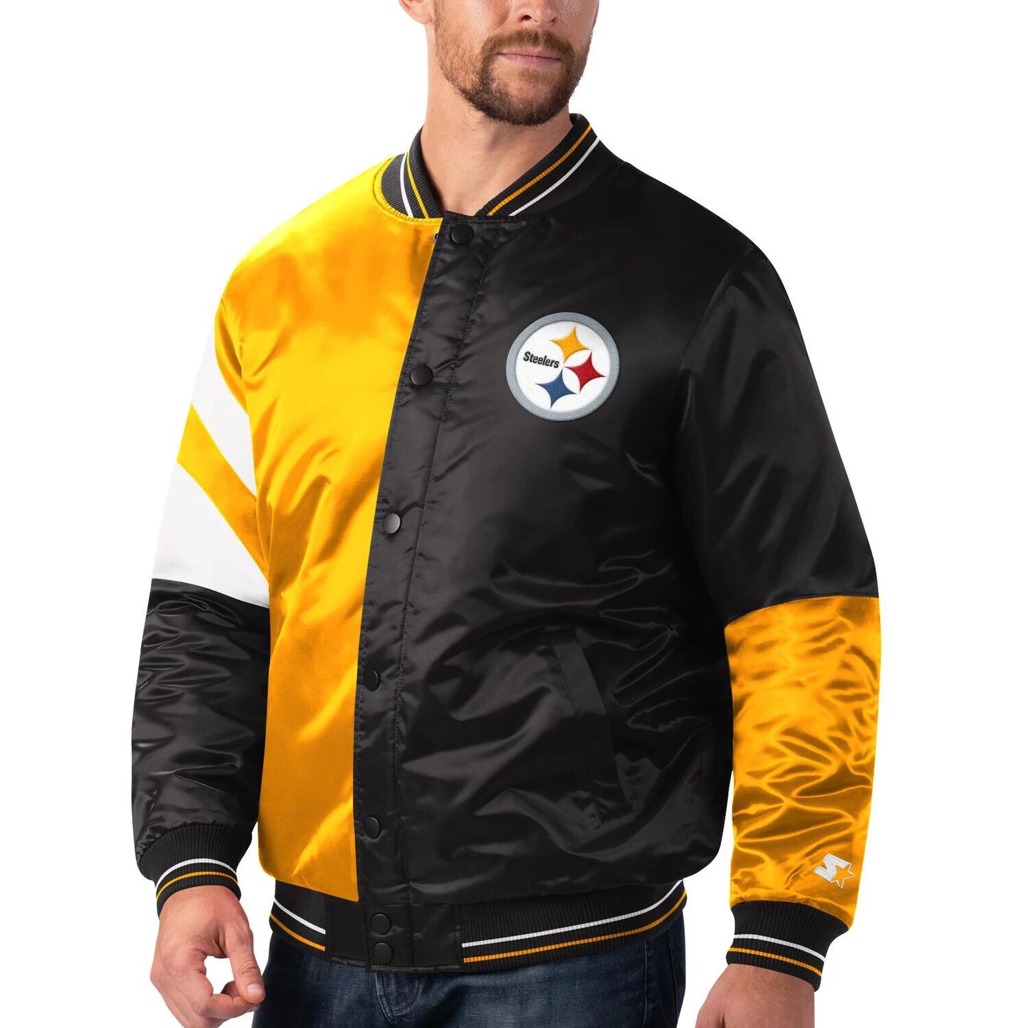 Мужская черная/золотая атласная куртка с длинными кнопками Pittsburgh Steelers Leader Varsity Varsity Starter, Черный
Мужская черная/золотая атласная куртка с длинными кнопками Pittsburgh Steelers Leader Varsity Varsity Starter, Черный