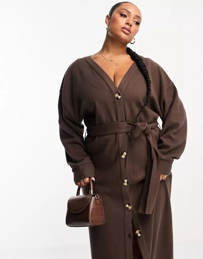 Мягкое платье макси шоколадного цвета в стиле кардигана ASOS DESIGN Curve с застежкой на пуговицы и поясом по всей длине
Мягкое платье макси шоколадного цвета в стиле кардигана ASOS DESIGN Curve с застежкой на пуговицы и поясом по всей длине