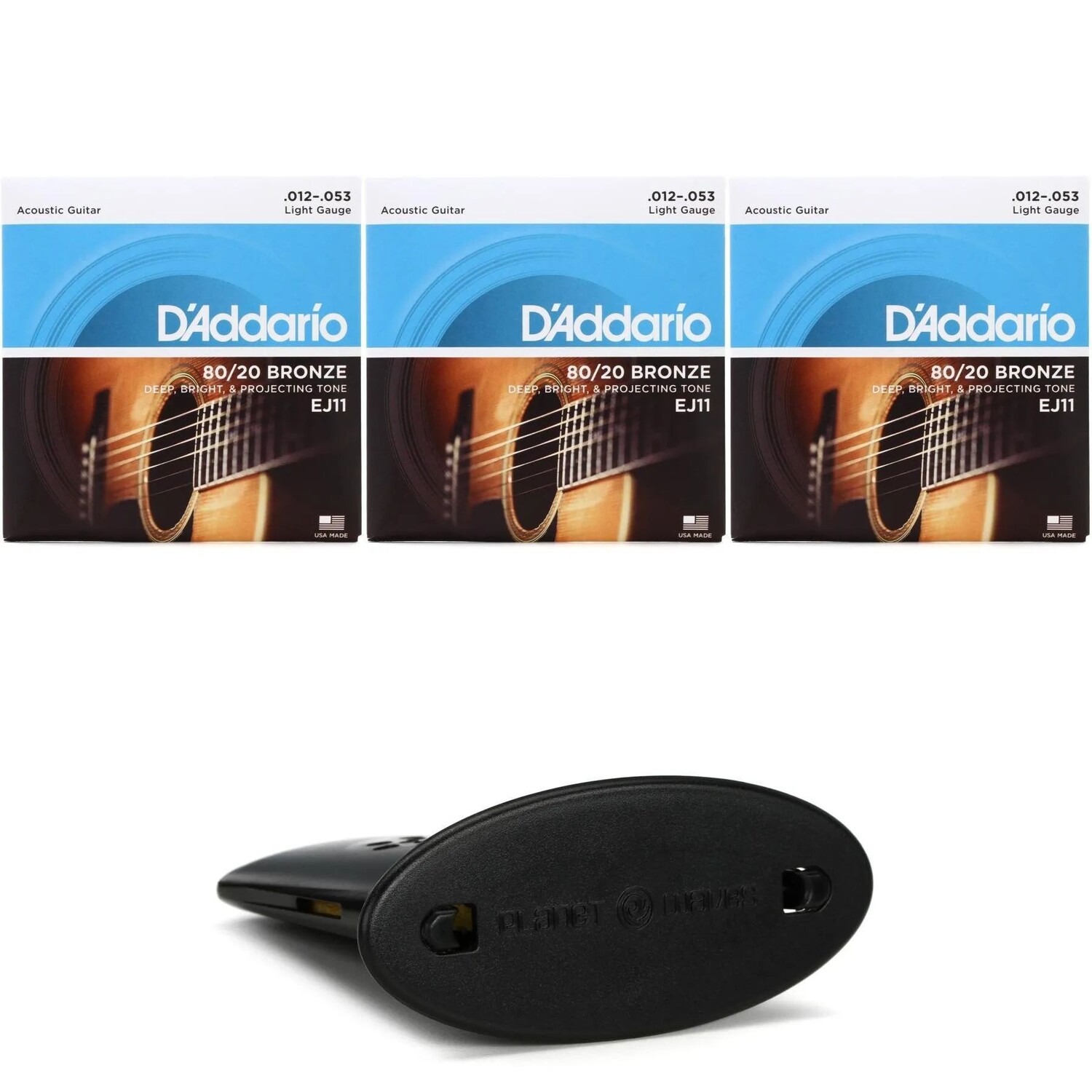 Новые струны для акустической гитары D'Addario EJ11 80/20, бронзовые, 3 шт., с БЕСПЛАТНЫМ увлажнителем — .012-.053 Light
Новые струны для акустической гитары D'Addario EJ11 80/20, бронзовые, 3 шт., с БЕСПЛАТНЫМ увлажнителем — .012-.053 Light