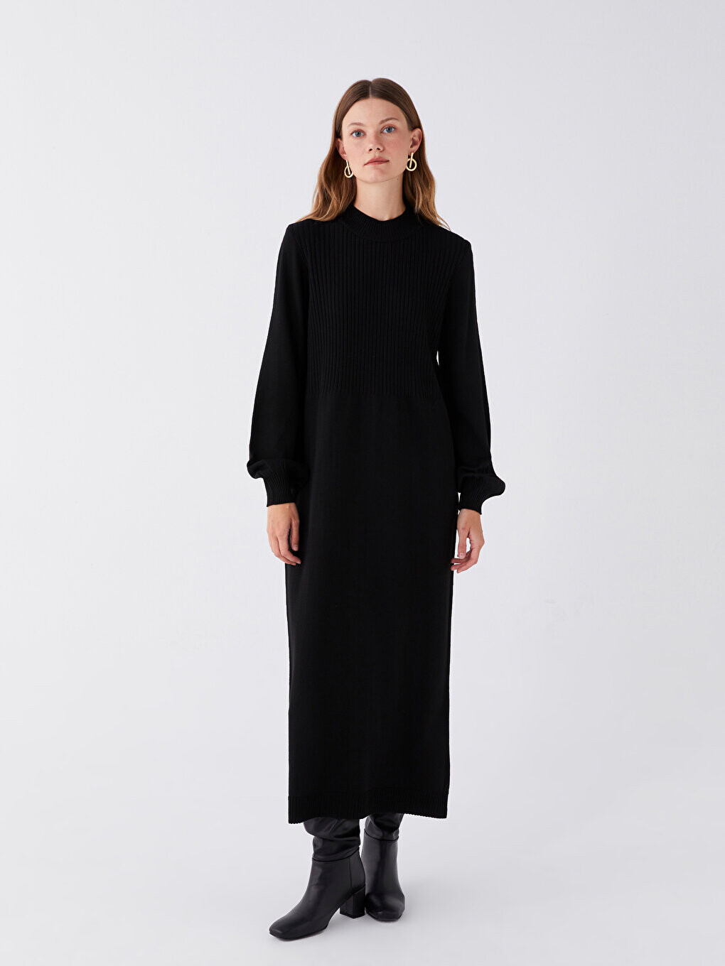 Прямое женское трикотажное платье с длинным рукавом и полуводолазкой LCW Modest, черный
Прямое женское трикотажное платье с длинным рукавом и полуводолазкой LCW Modest, черный
