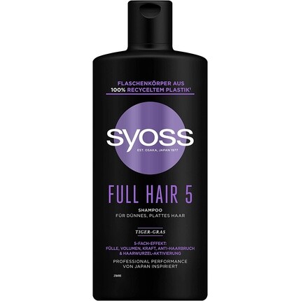 Шампунь для придания объема Full Hair 5, 440 мл — веганская формула с аминокислотным комплексом, Syoss
Шампунь для придания объема Full Hair 5, 440 мл — веганская формула с аминокислотным комплексом, Syoss