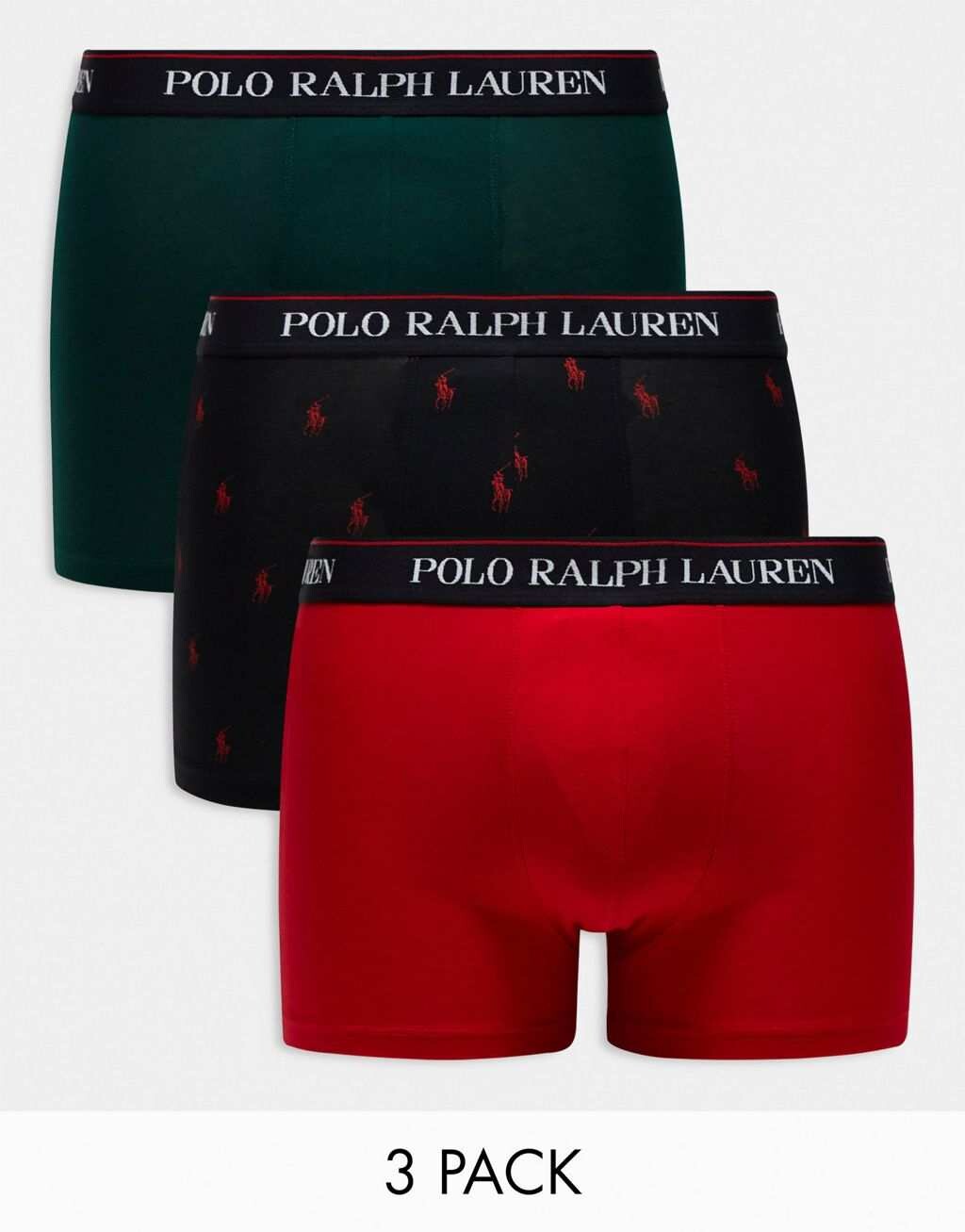 Комплект из 3 плавок Polo Ralph Lauren: красный, зеленый, черный, с логотипом в виде пони по всей поверхности
Комплект из 3 плавок Polo Ralph Lauren: красный, зеленый, черный, с логотипом в виде пони по всей поверхности