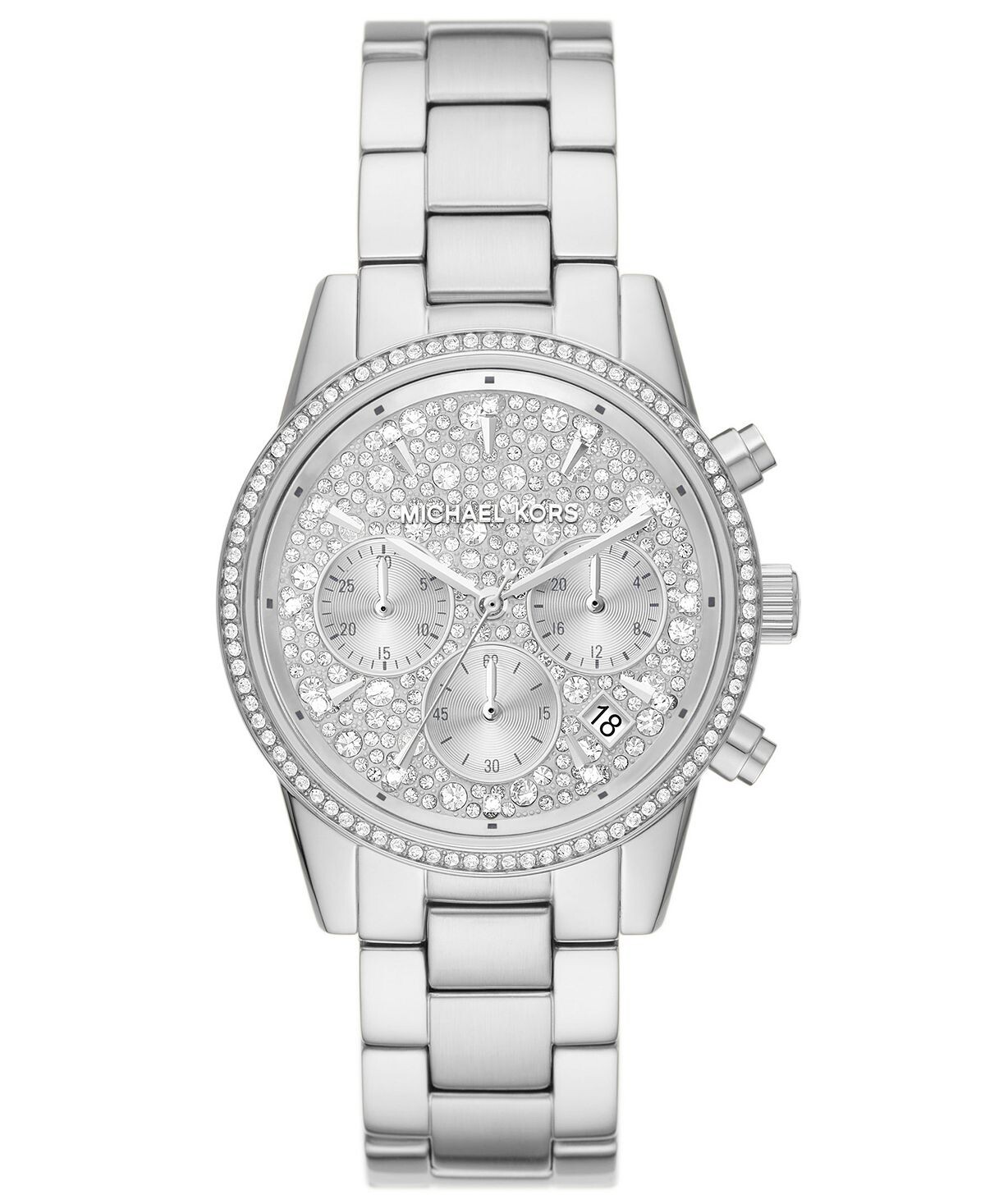 Женские часы Ritz Chronograph с серебристым браслетом из нержавеющей стали, 37 мм Michael Kors
Женские часы Ritz Chronograph с серебристым браслетом из нержавеющей стали, 37 мм Michael Kors