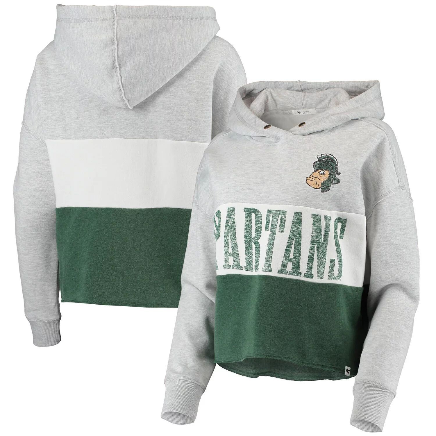 Женский укороченный пуловер с капюшоном '47 Heathered Grey/Heathered Hunter Green Michigan State Spartans Lizzy с цветными блоками
Женский укороченный пуловер с капюшоном '47 Heathered Grey/Heathered Hunter Green Michigan State Spartans Lizzy с цветными блоками