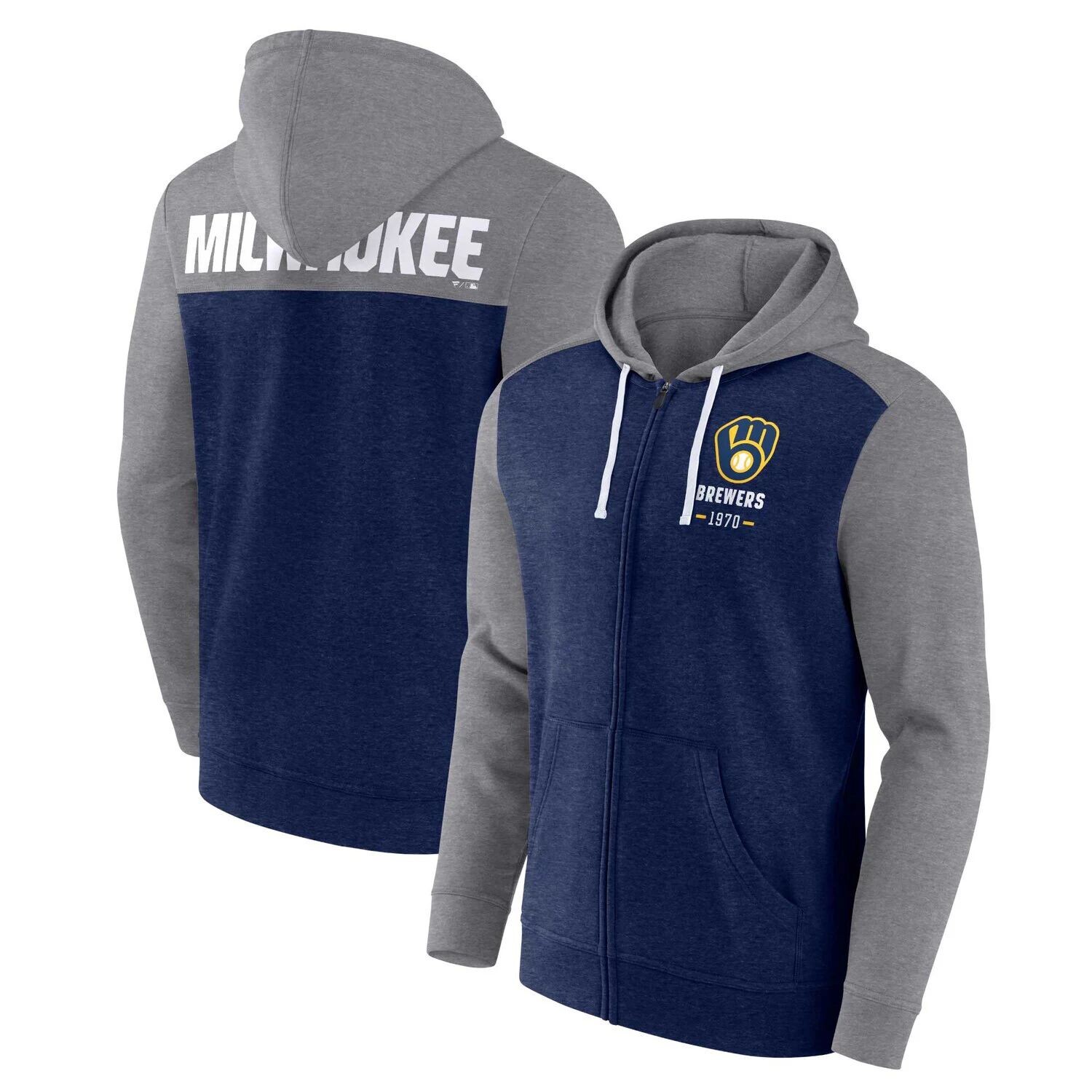 Мужская фирменная толстовка с принтом темно-синего/серого цвета с принтом Milwaukee Brewers с молнией во всю длину Fanatics, Синий
Мужская фирменная толстовка с принтом темно-синего/серого цвета с принтом Milwaukee Brewers с молнией во всю длину Fanatics, Синий