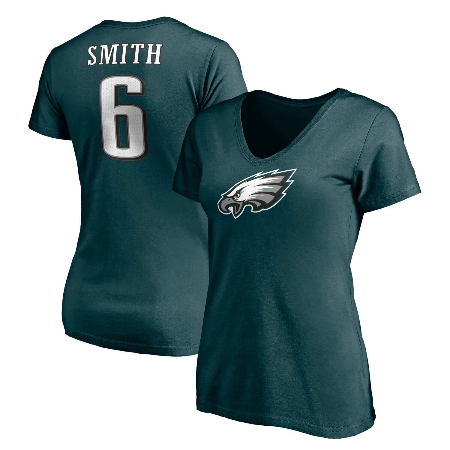 Женская футболка Fanatics с логотипом DeVonta Smith Midnight Green Philadelphia Eagles, значок игрока, имя и номер, с v-образным вырезом Fanatics
Женская футболка Fanatics с логотипом DeVonta Smith Midnight Green Philadelphia Eagles, значок игрока, имя и номер, с v-образным вырезом Fanatics