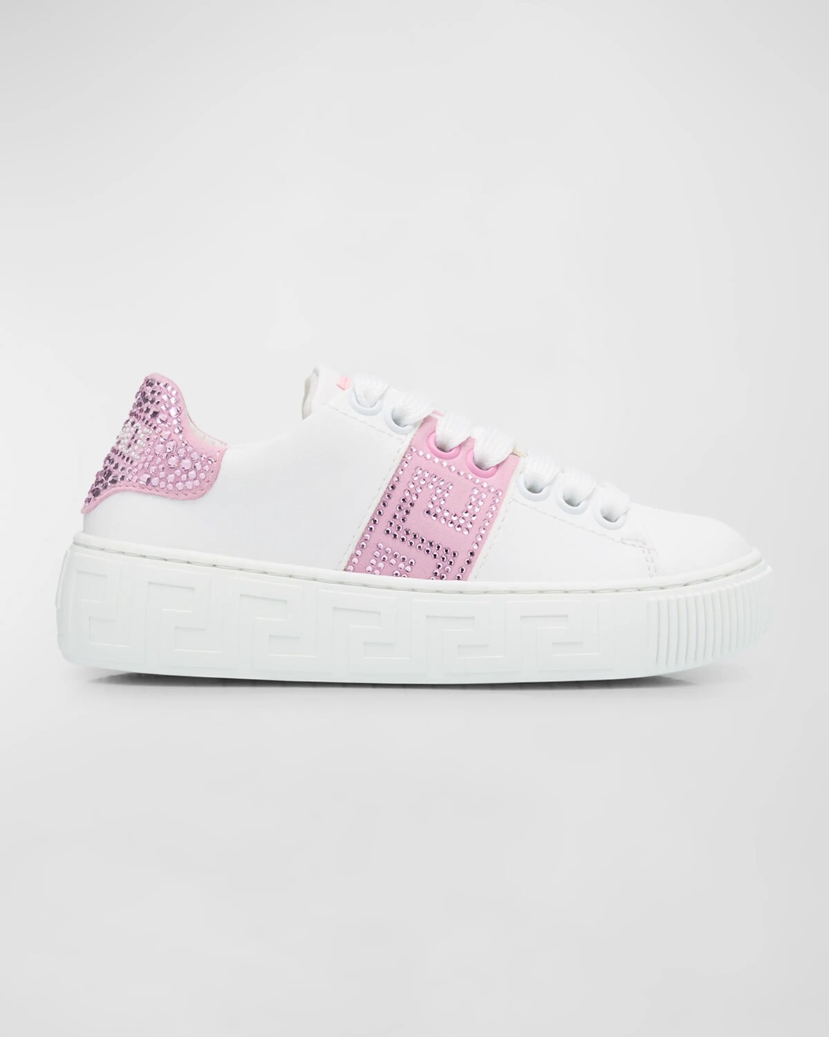 Кроссовки для девочек из ткани La Greca, телячьей кожи Versace, цвет White Pale Pink
Кроссовки для девочек из ткани La Greca, телячьей кожи Versace, цвет White Pale Pink