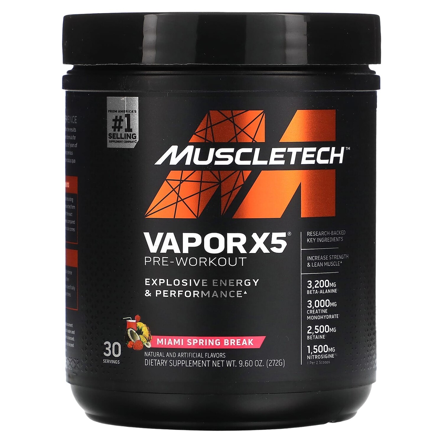 VaporX5, Next Gen, предтренировочный комплекс, со вкусом Miami Spring Break, 272 г (9,60 унции), MuscleTech
VaporX5, Next Gen, предтренировочный комплекс, со вкусом Miami Spring Break, 272 г (9,60 унции), MuscleTech