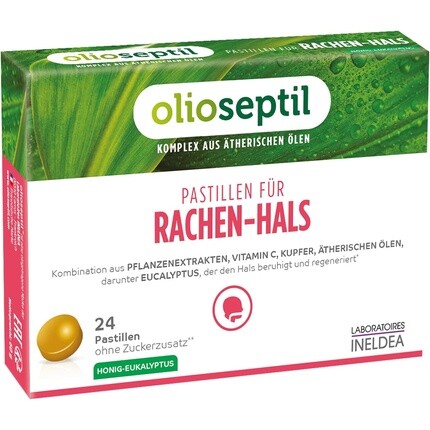 OLIOSEPTIL леденцы для горла без добавления сахара, с растительными экстрактами, витамином С, медью и эфирными маслами — успокаивает раздраженное горло — мед эвкалиптовый — 24 пастилки
OLIOSEPTIL леденцы для горла без добавления сахара, с растительными экстрактами, витамином С, медью и эфирными маслами — успокаивает раздраженное горло — мед эвкалиптовый — 24 пастилки
