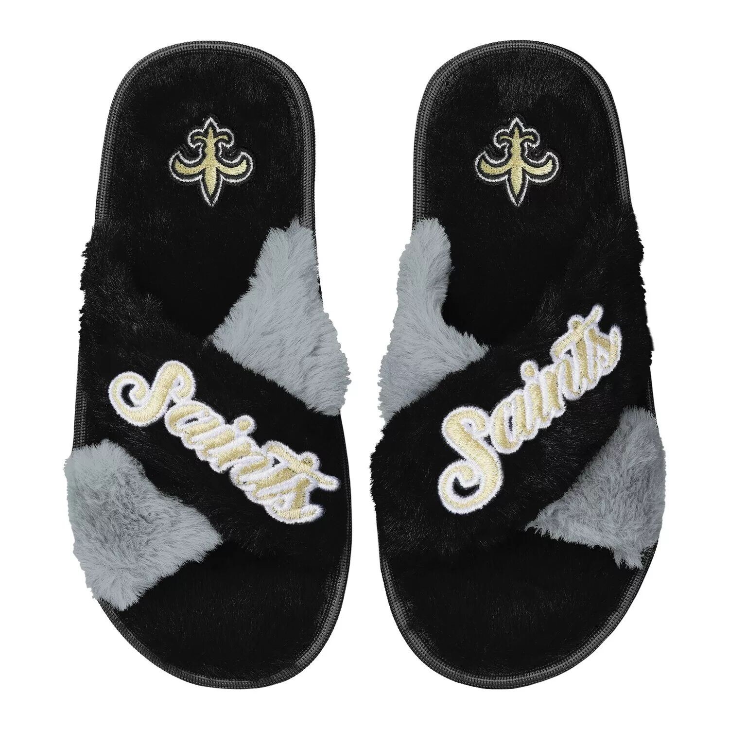 Женские черные двухцветные шлепанцы из искусственного меха New Orleans Saints FOCO
Женские черные двухцветные шлепанцы из искусственного меха New Orleans Saints FOCO