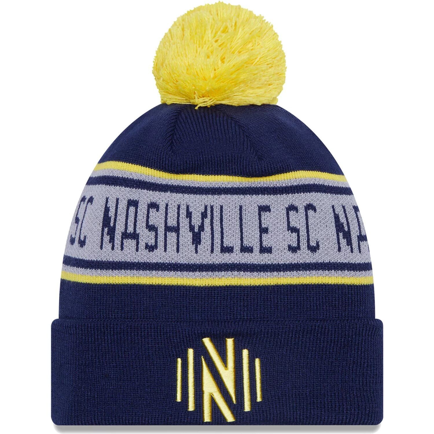 Мужская темно-синяя вязаная шапка New Era Nashville SC с повторяющимися манжетами и помпоном
Мужская темно-синяя вязаная шапка New Era Nashville SC с повторяющимися манжетами и помпоном