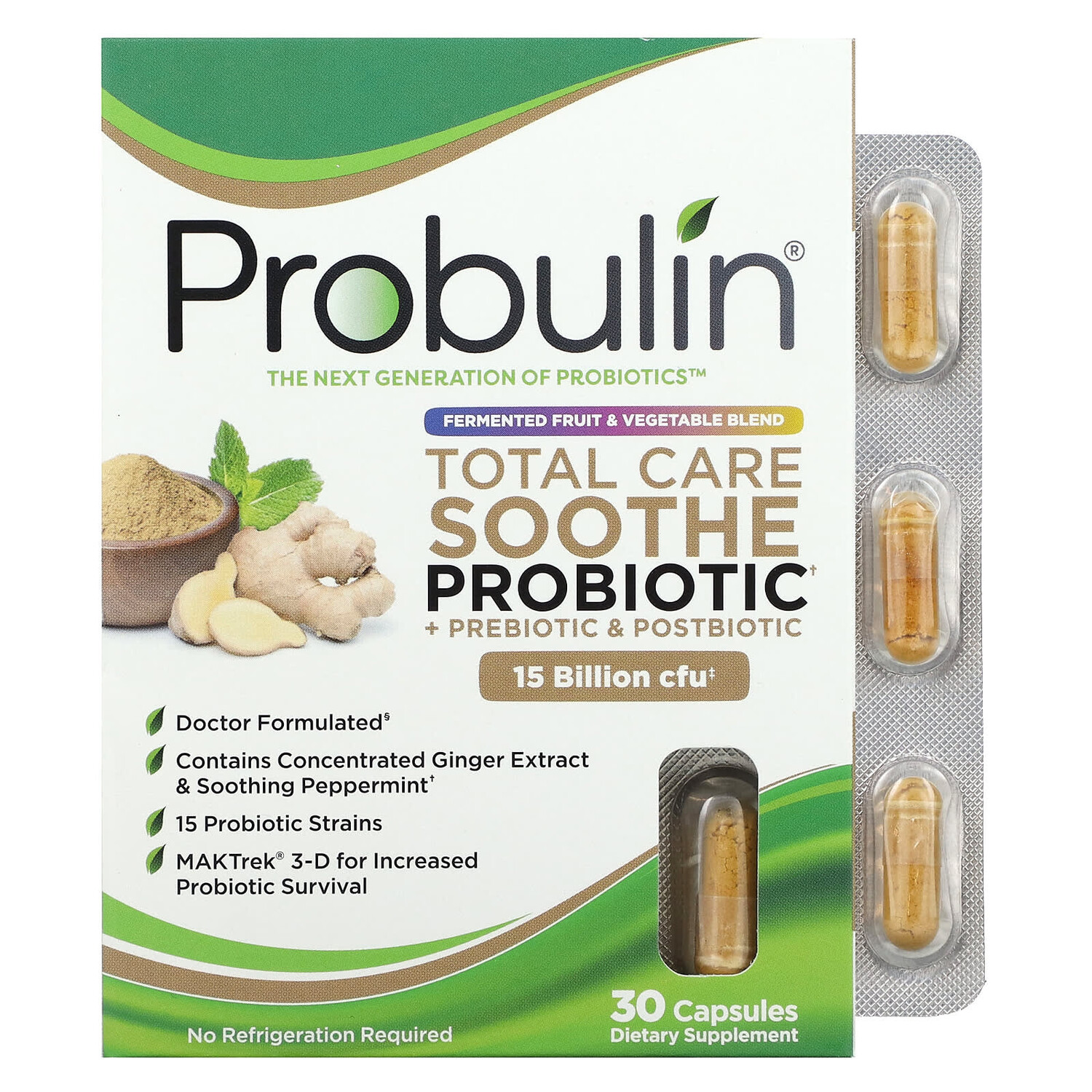 Total Care Soothe пробиотик + пребиотик и постбиотик, 15 млрд КОЕ, 30 капсул, Probulin
Total Care Soothe пробиотик + пребиотик и постбиотик, 15 млрд КОЕ, 30 капсул, Probulin
