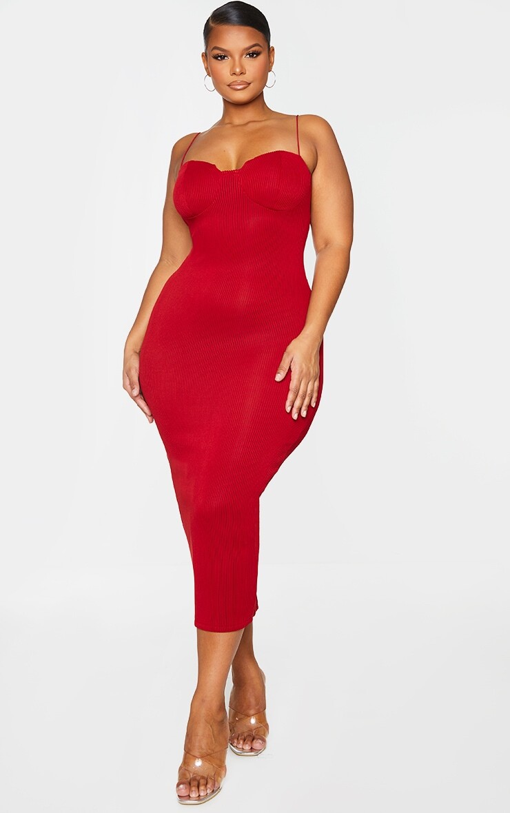 PrettyLittleThing Красное платье миди Plus с жатой отделкой чашками в рубчик, Красный
PrettyLittleThing Красное платье миди Plus с жатой отделкой чашками в рубчик, Красный