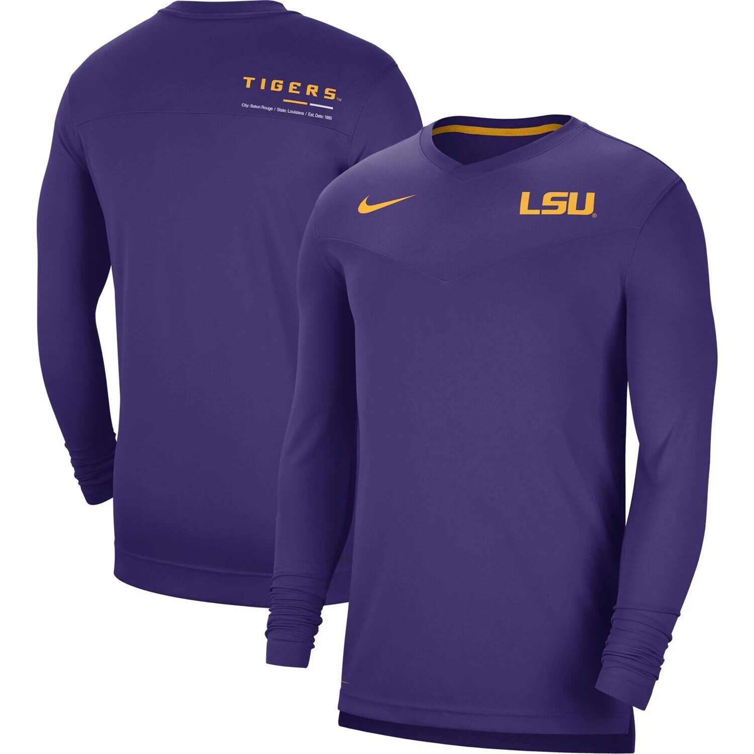 Мужская фиолетовая футболка с длинным рукавом и v-образным вырезом LSU Tigers Coach Performance Nike
Мужская фиолетовая футболка с длинным рукавом и v-образным вырезом LSU Tigers Coach Performance Nike