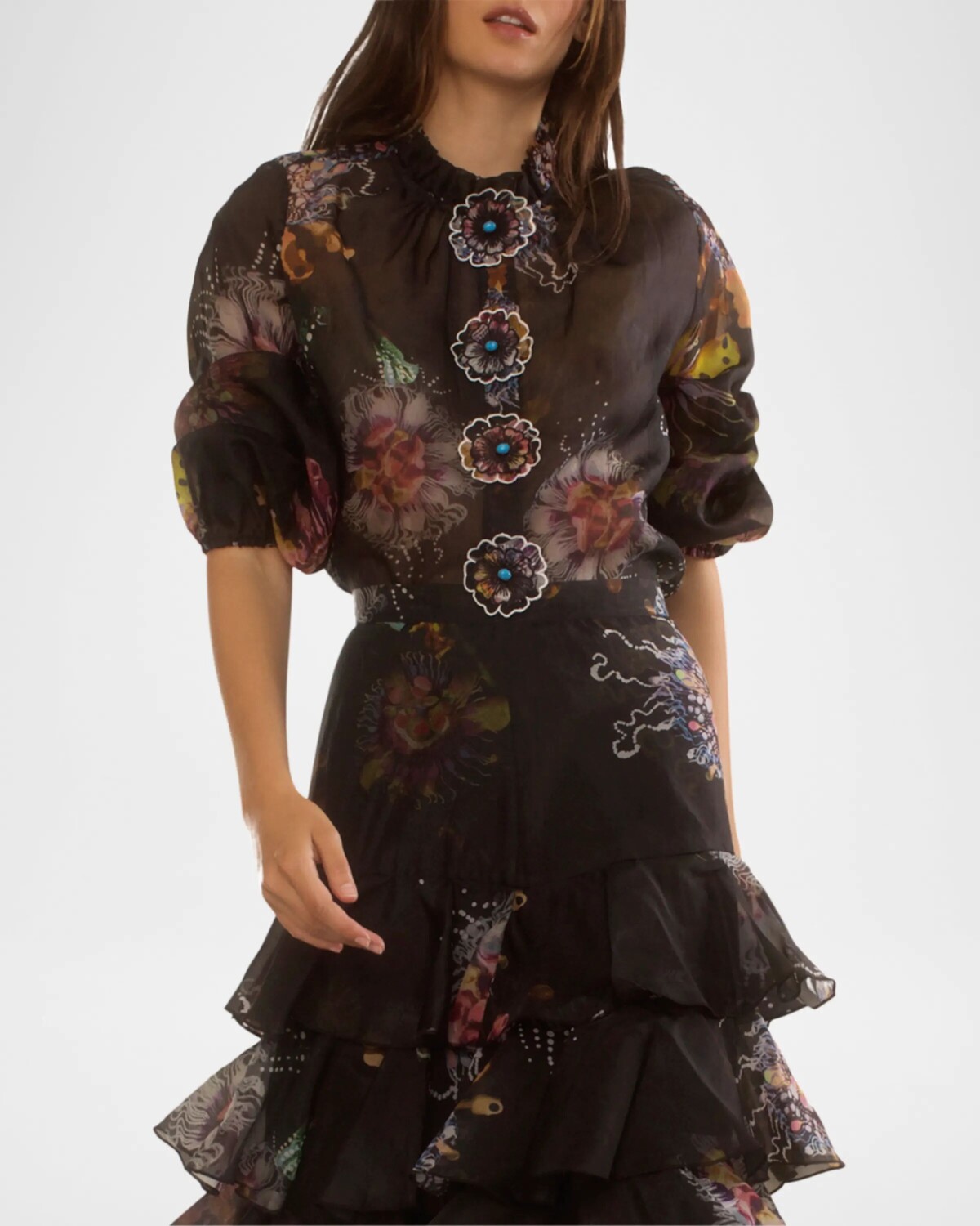 Блузка из шелковой органзы с цветочным принтом Cynthia Rowley, цвет Black Floral
Блузка из шелковой органзы с цветочным принтом Cynthia Rowley, цвет Black Floral