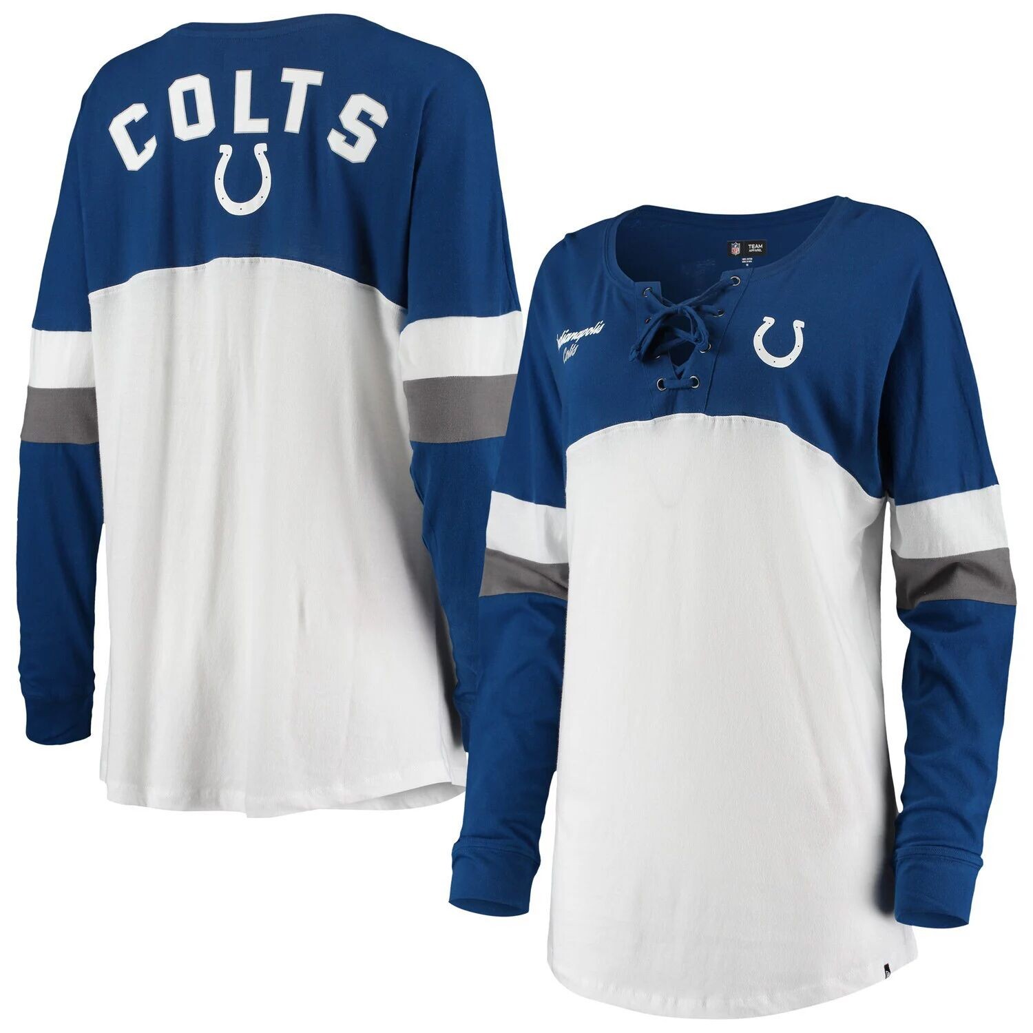 Женская футболка New Era White/Royal Indianapolis Colts Athletic Varsity на шнуровке с v-образным вырезом и длинными рукавами New Era
Женская футболка New Era White/Royal Indianapolis Colts Athletic Varsity на шнуровке с v-образным вырезом и длинными рукавами New Era