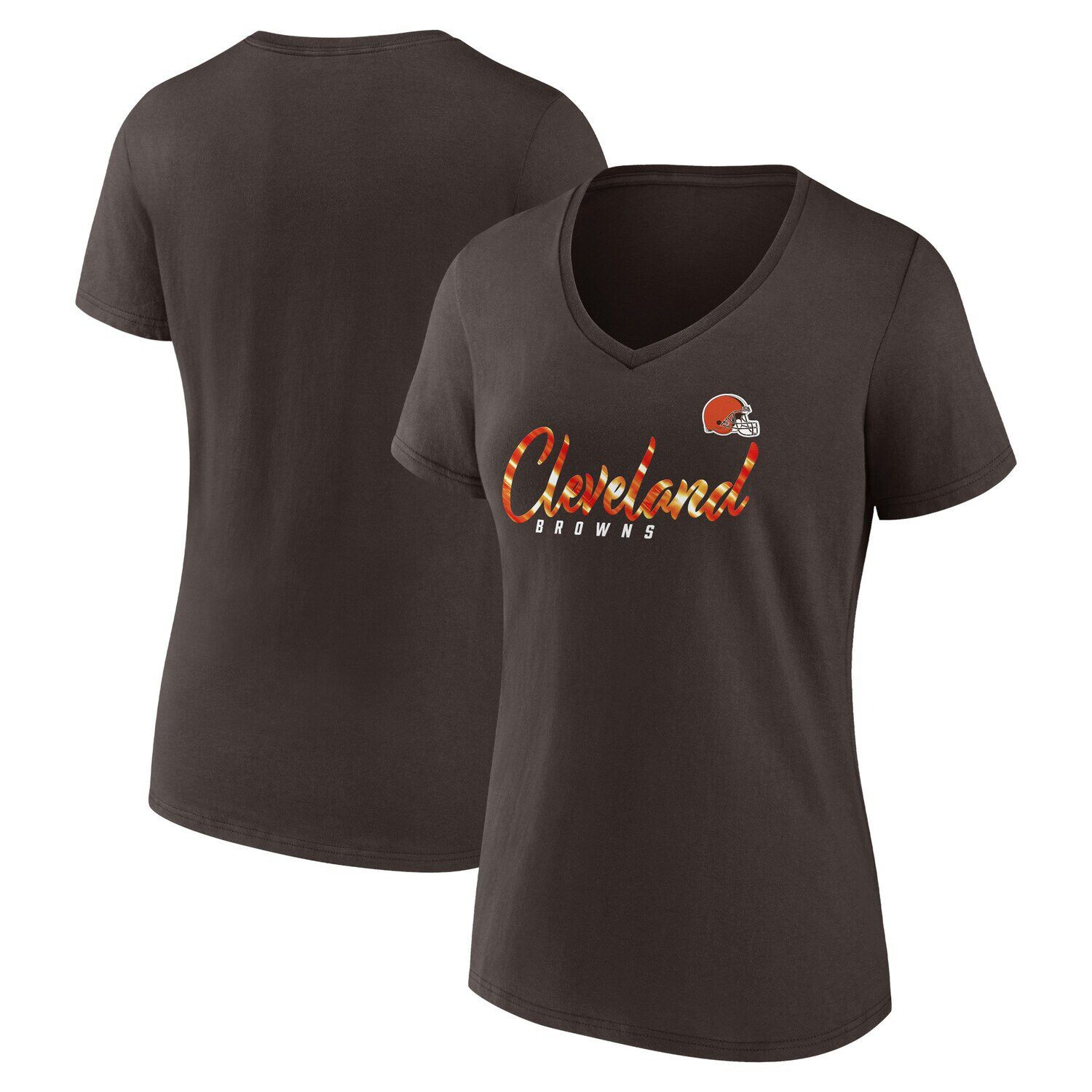 Женская коричневая футболка с v-образным вырезом и фирменным логотипом Fanatics Cleveland Browns Shine Time Fanatics, Коричневый
Женская коричневая футболка с v-образным вырезом и фирменным логотипом Fanatics Cleveland Browns Shine Time Fanatics, Коричневый