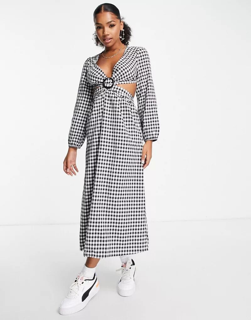Платье миди Miss Selfridge в черно-белую клетку в мелкую клетку, декоративный вырез и кольцо
Платье миди Miss Selfridge в черно-белую клетку в мелкую клетку, декоративный вырез и кольцо