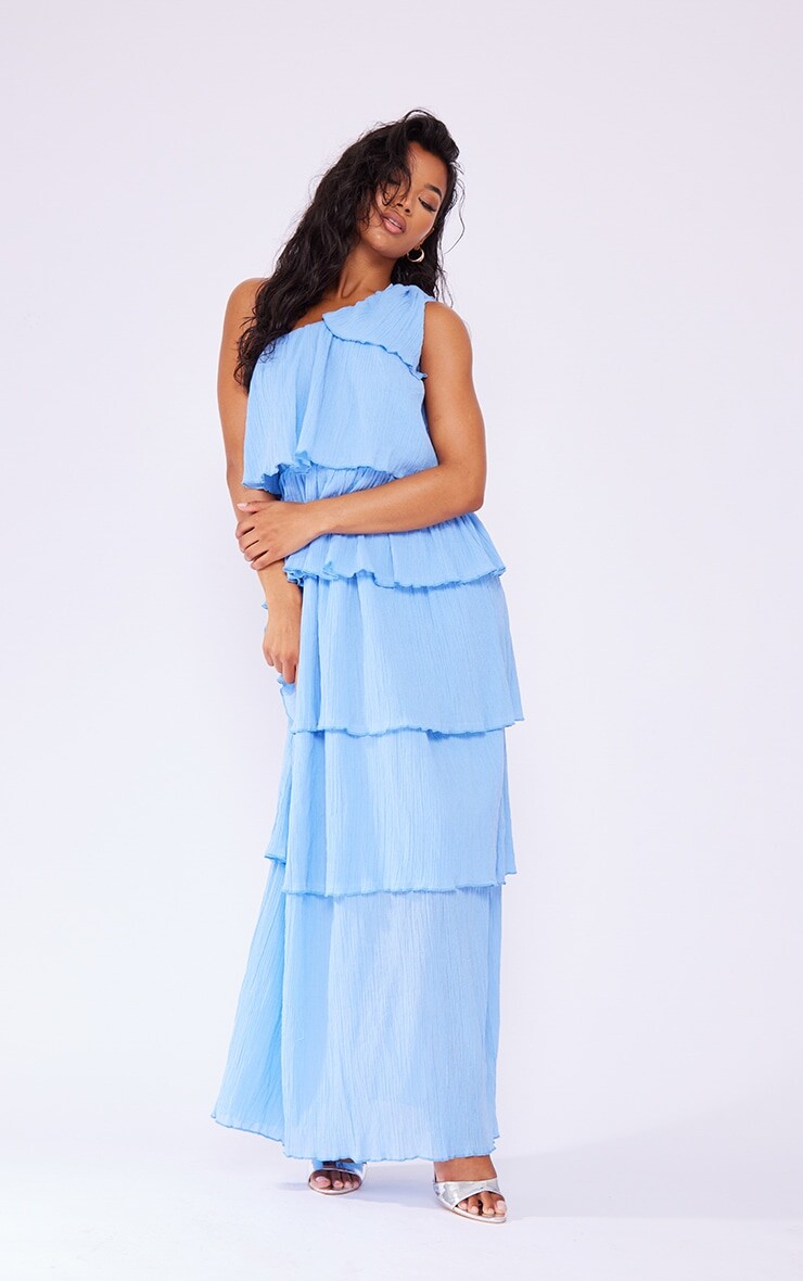 PrettyLittleThing Голубое многоярусное платье макси на одно плечо с жатым принтом, Синий
PrettyLittleThing Голубое многоярусное платье макси на одно плечо с жатым принтом, Синий